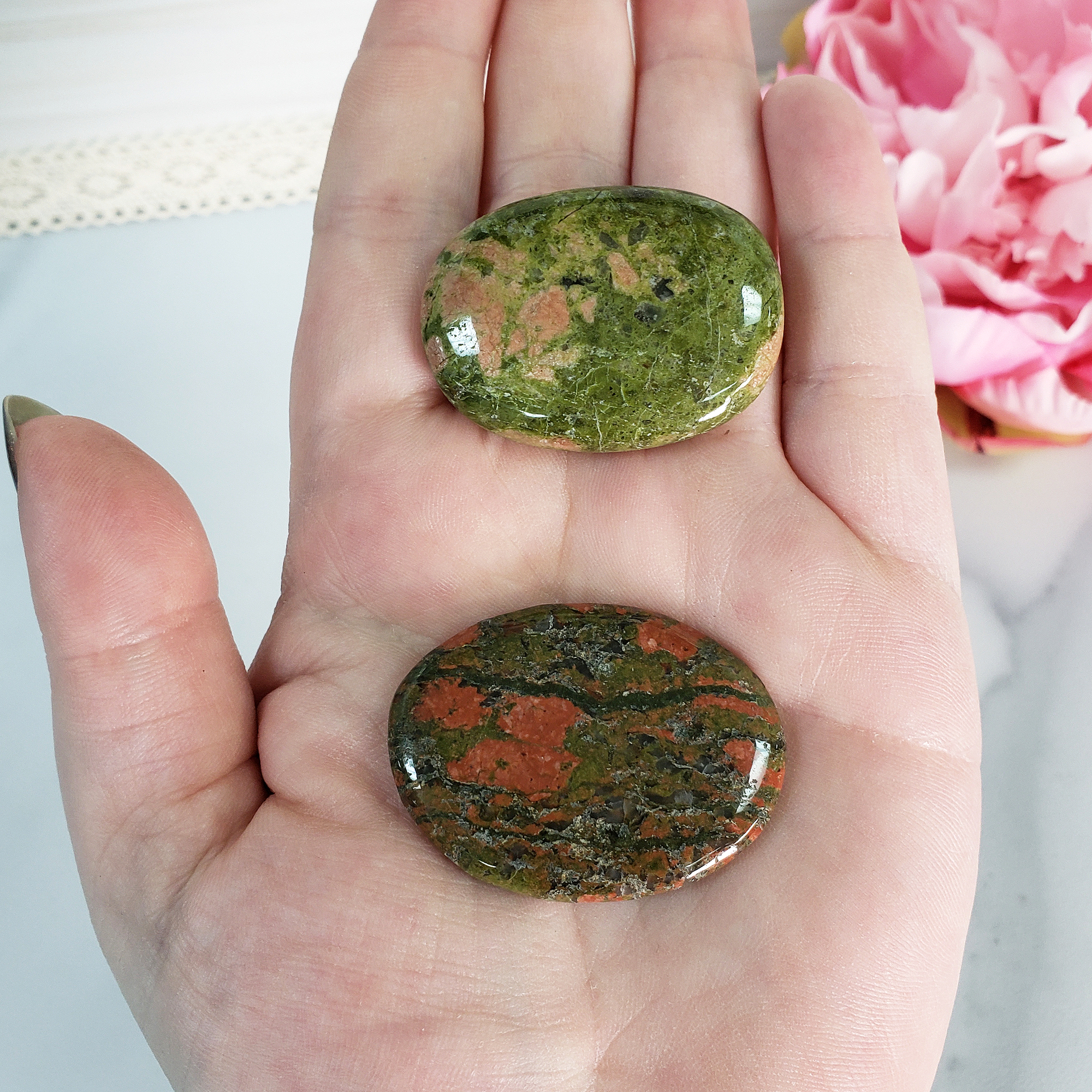 Unakite Natural Crystal Palm Stone Worry Stone Meditation Tool