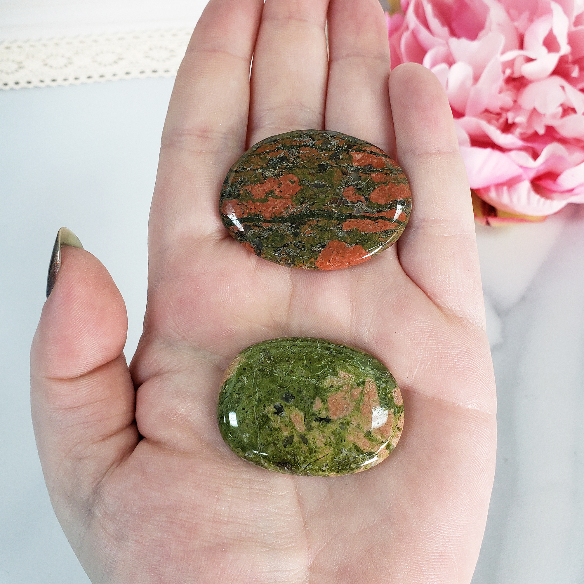 Unakite Natural Crystal Palm Stone Worry Stone Meditation Tool - 1