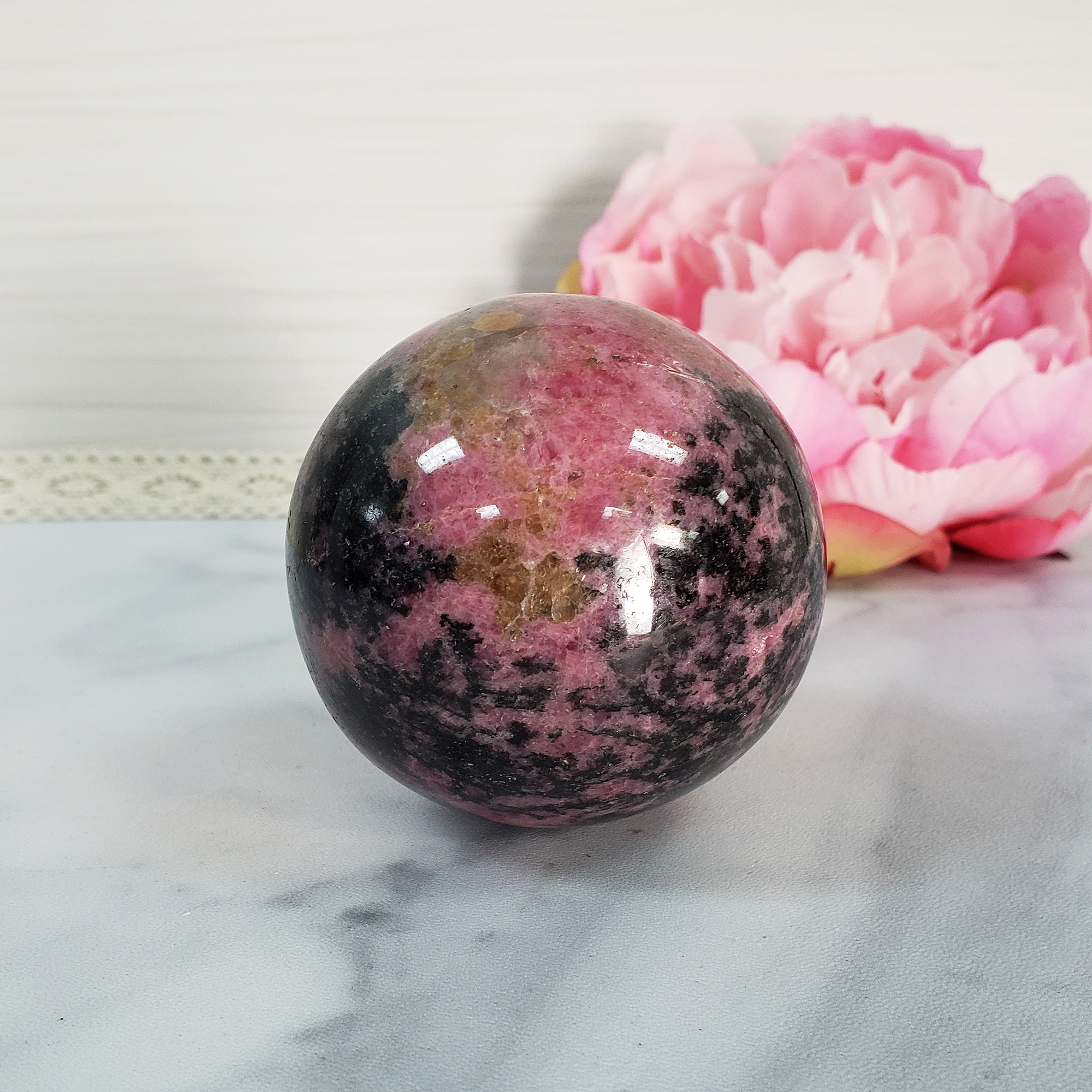 Unique Rhodonite Crystal Sphere Natural Gemstone Orb | 62mm | Mercy