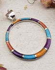 Unique Howlite & Coral Dyed Gemstone Inlaid 925 Sterling Silver Pendant - 1