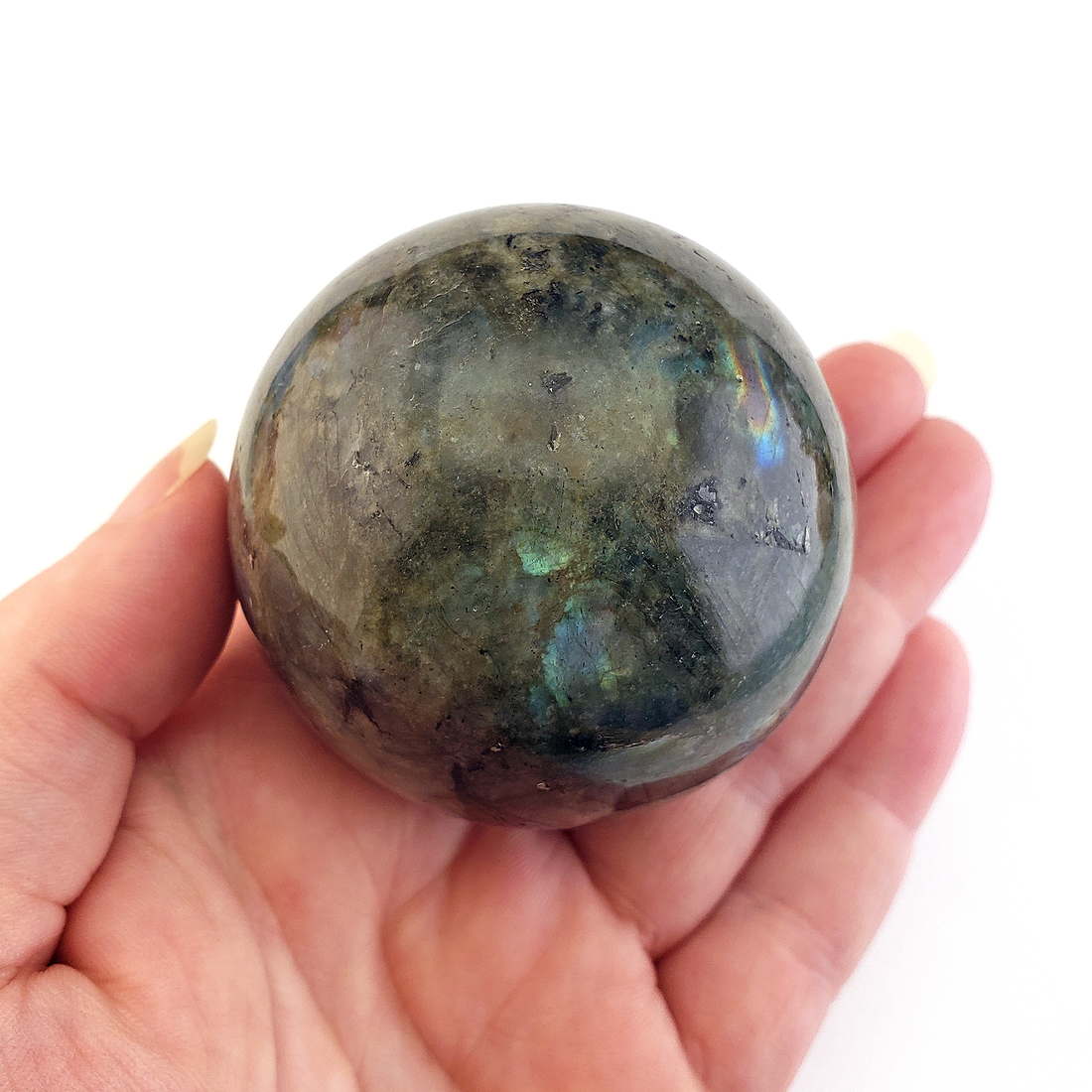 Unique Labradorite Crystal Sphere 57mm Gemstone Orb - Loki - In Hand 2