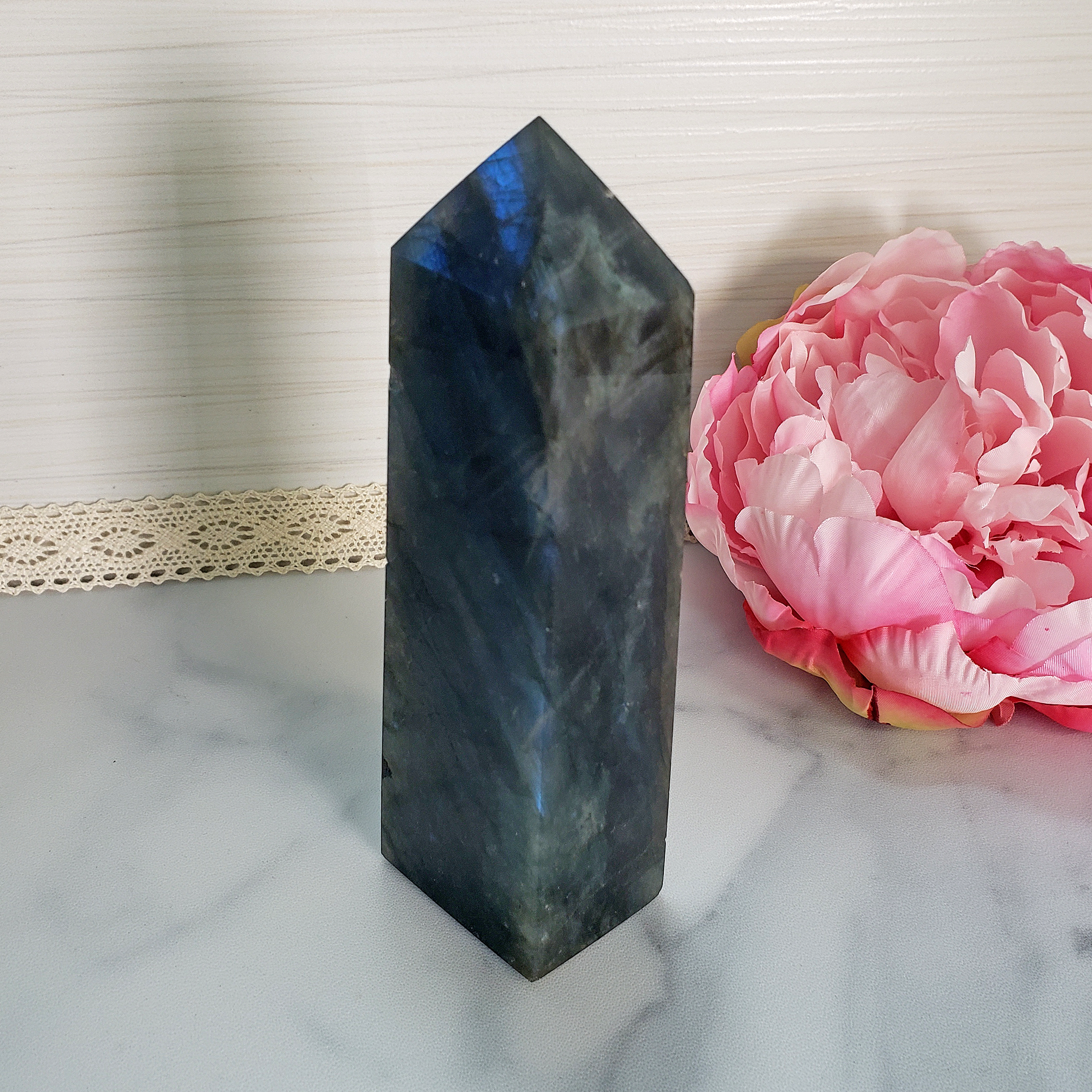 Unique Flashy Natural Labradorite Crystal Tower - Ctimene - Natural Crystal Tower