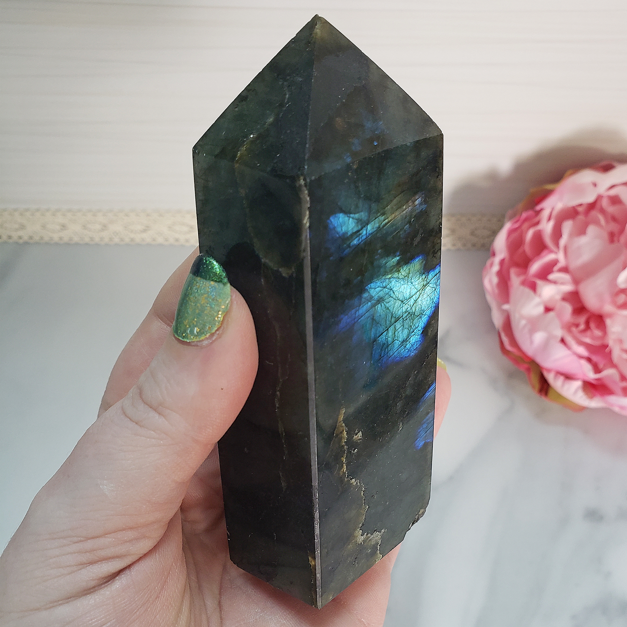 Unique Flashy Natural Labradorite Crystal Tower - Polites - Labradorite Gemstone for Crown Chakra