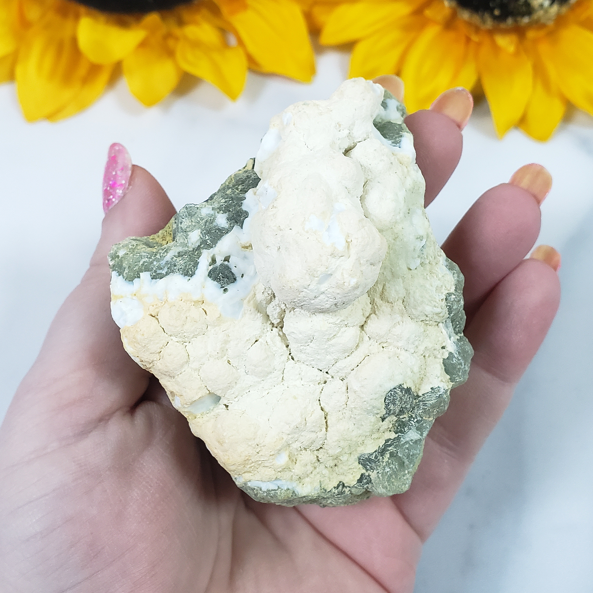 Unique Prehnite Epidote Raw Crystal Natural Gemstone - Alice - In Hand 4