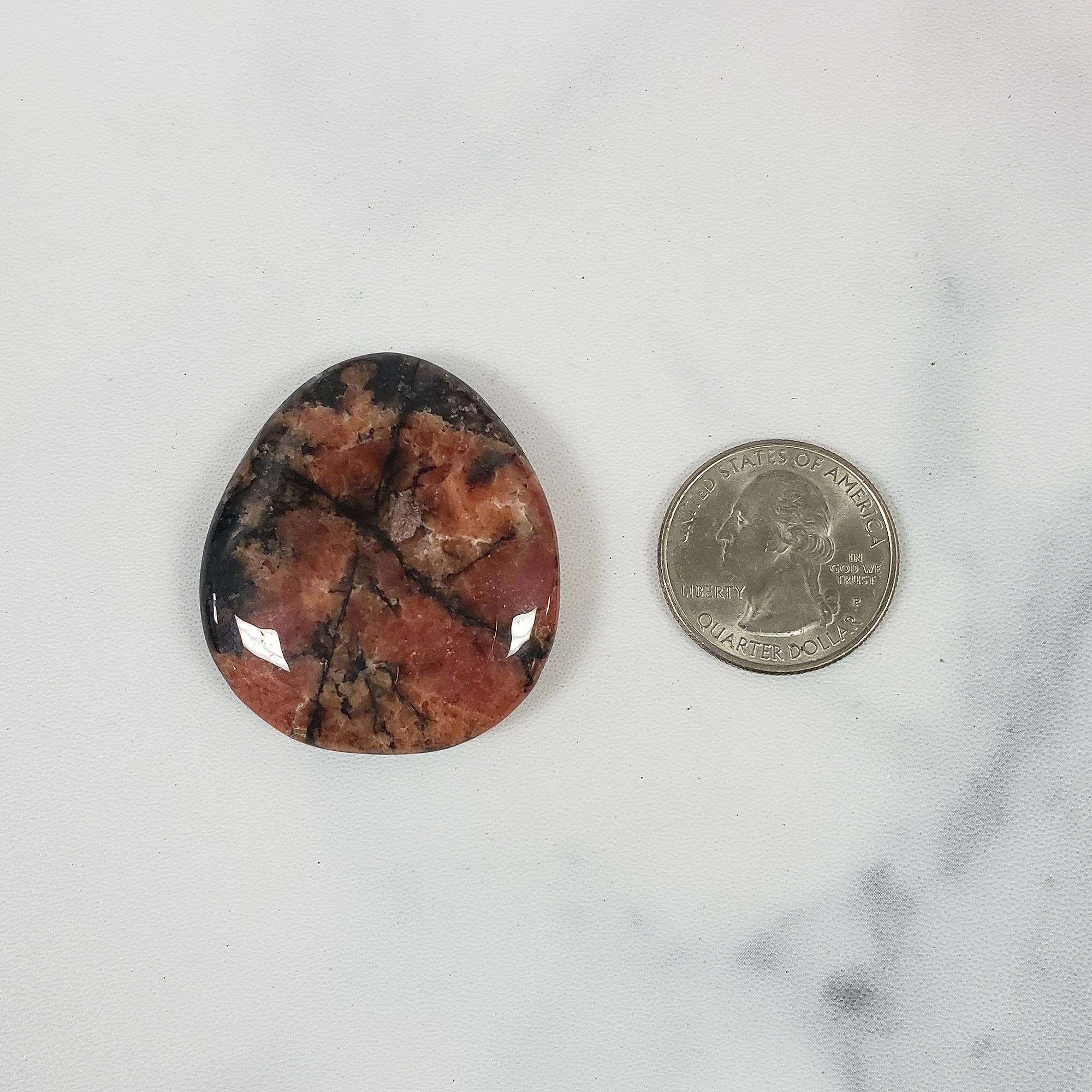 Unique Red-Orange Rhodonite Natural Crystal Palm Stone Worry Stone | Benevolence - 4