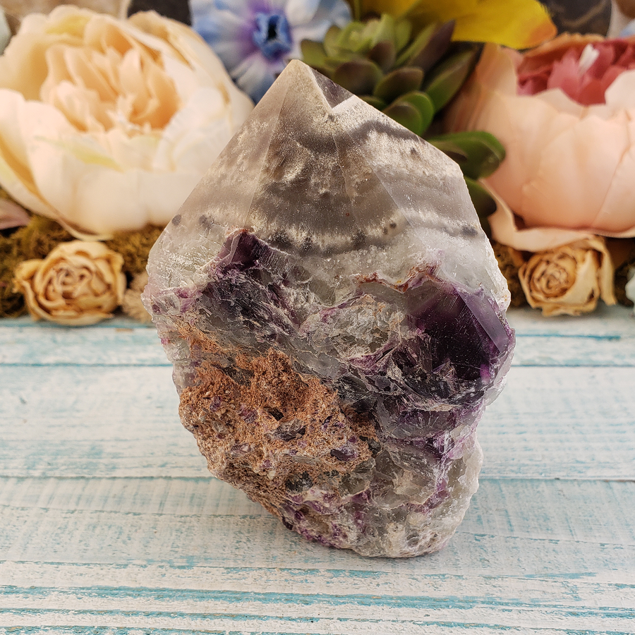 Unique Fluorite in Matrix Rough Crystal Tower Point - Calpurnia - Angle 1
