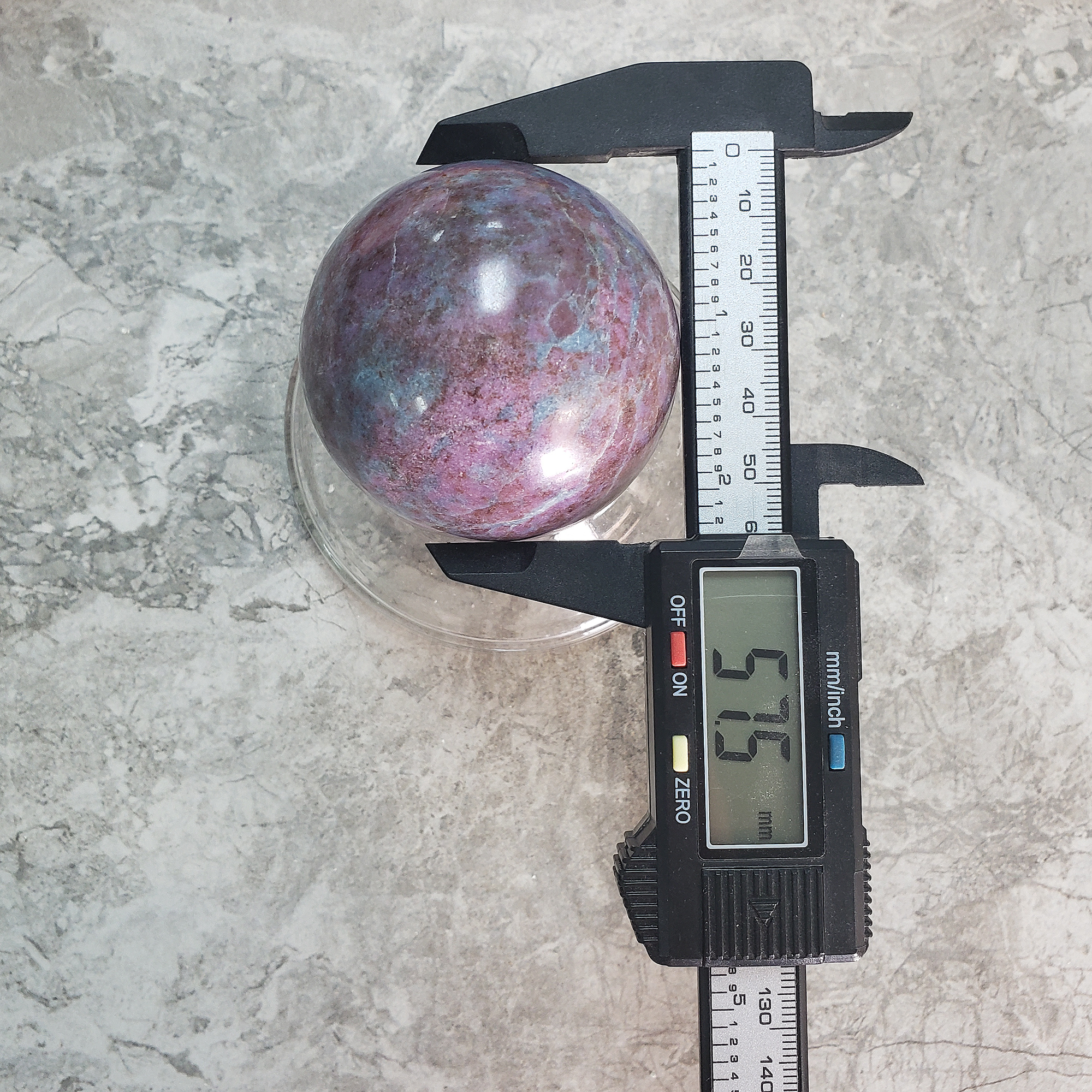 Unique Ruby Kyanite Crystal Sphere 57mm - Jawhara - Measurement