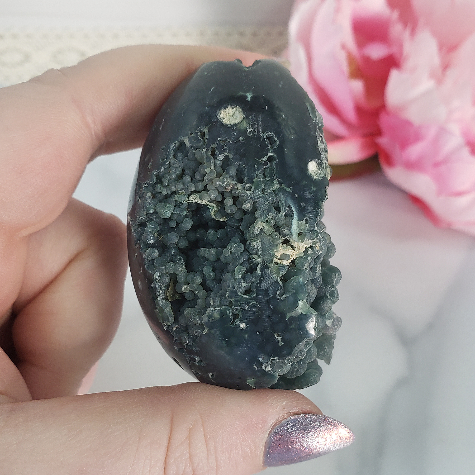 Unique Grape Agate Botryoidal Chalcedony Natural Crystal Cluster Semi-Polished Egg | Valiant - 2