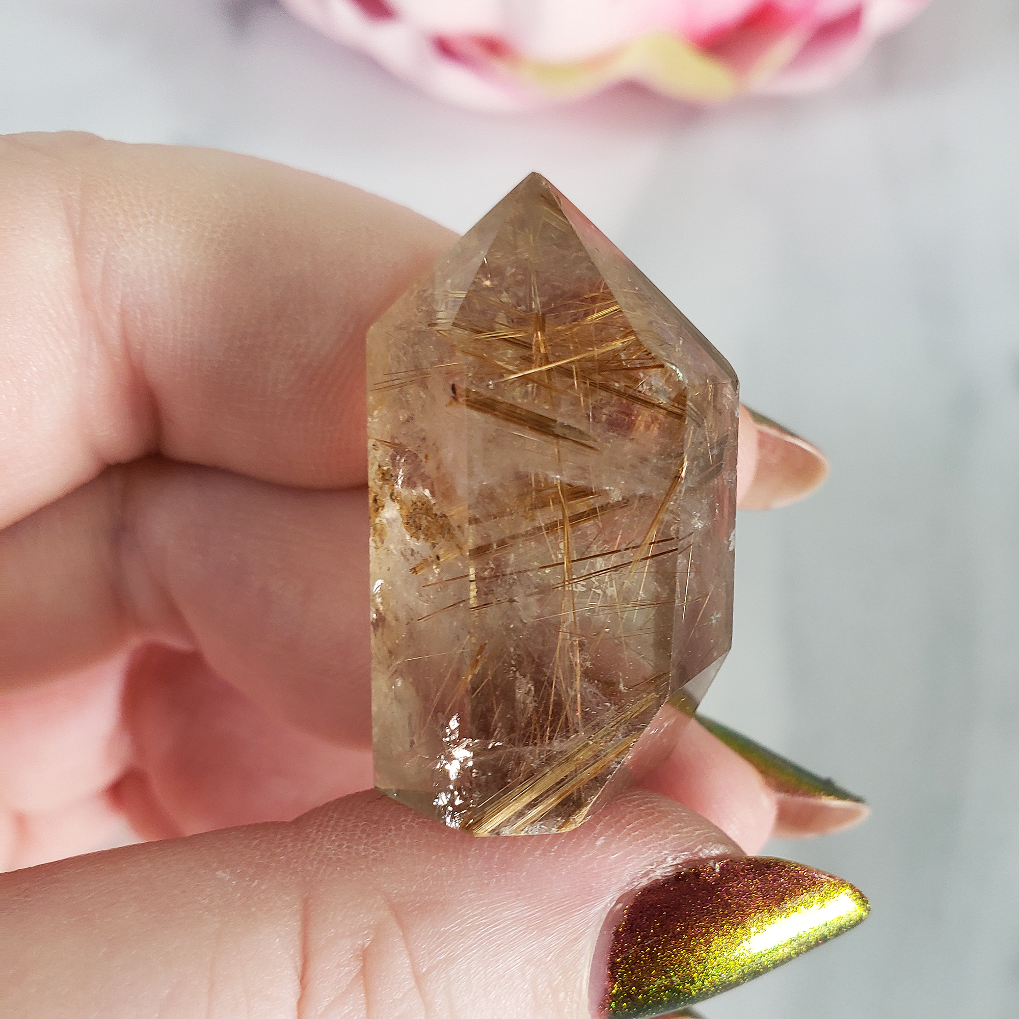 Unique Rutilated Quartz Crystal Tower Natural Gemstone Point | Venus - 1