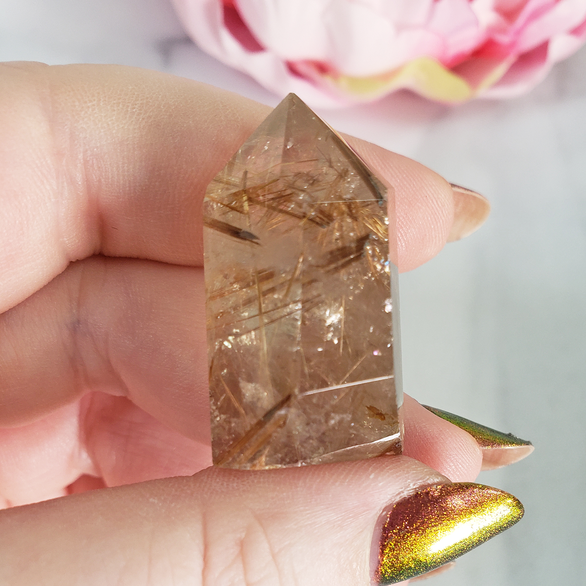 Unique Rutilated Quartz Crystal Tower Natural Gemstone Point | Venus - 2