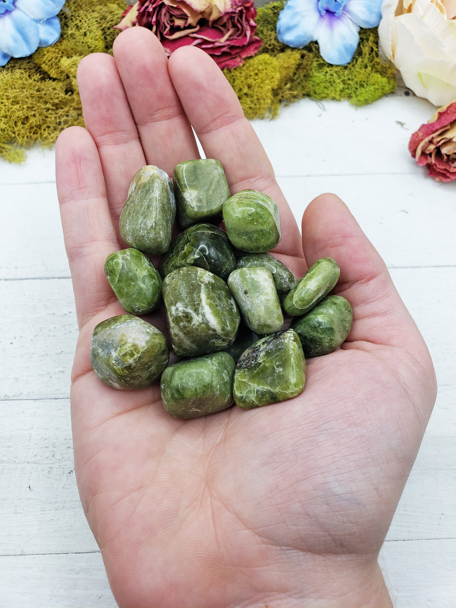 vesuvianite stones in hand