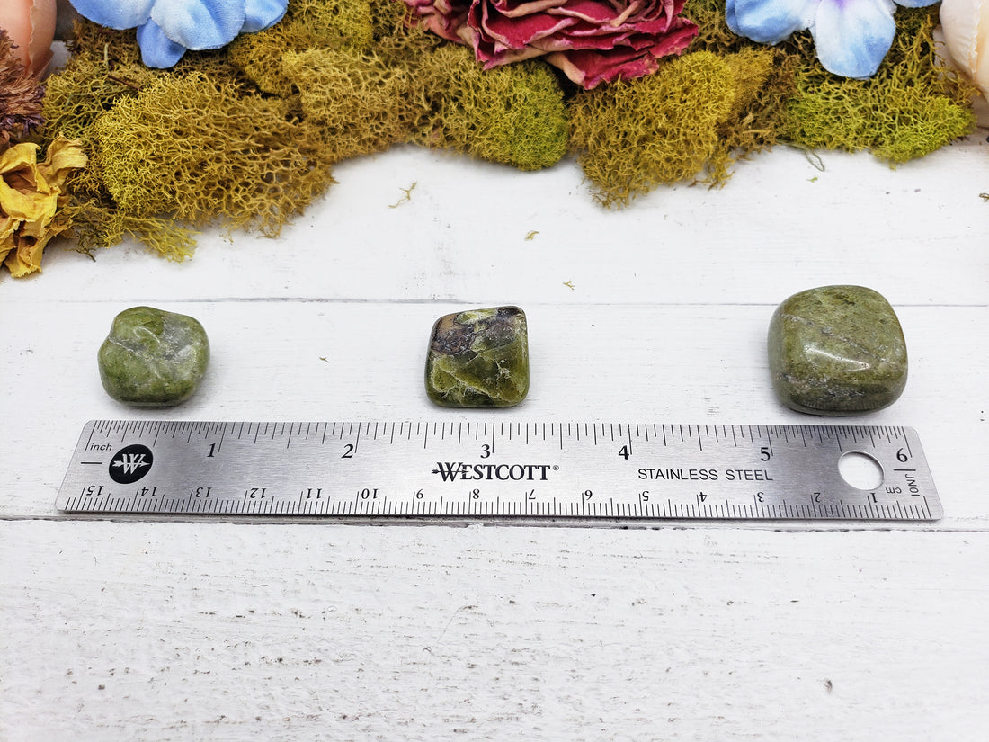 vesuvianite stones by ruler
