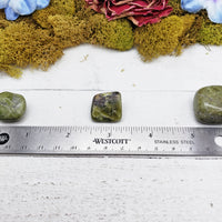 vesuvianite stones by ruler