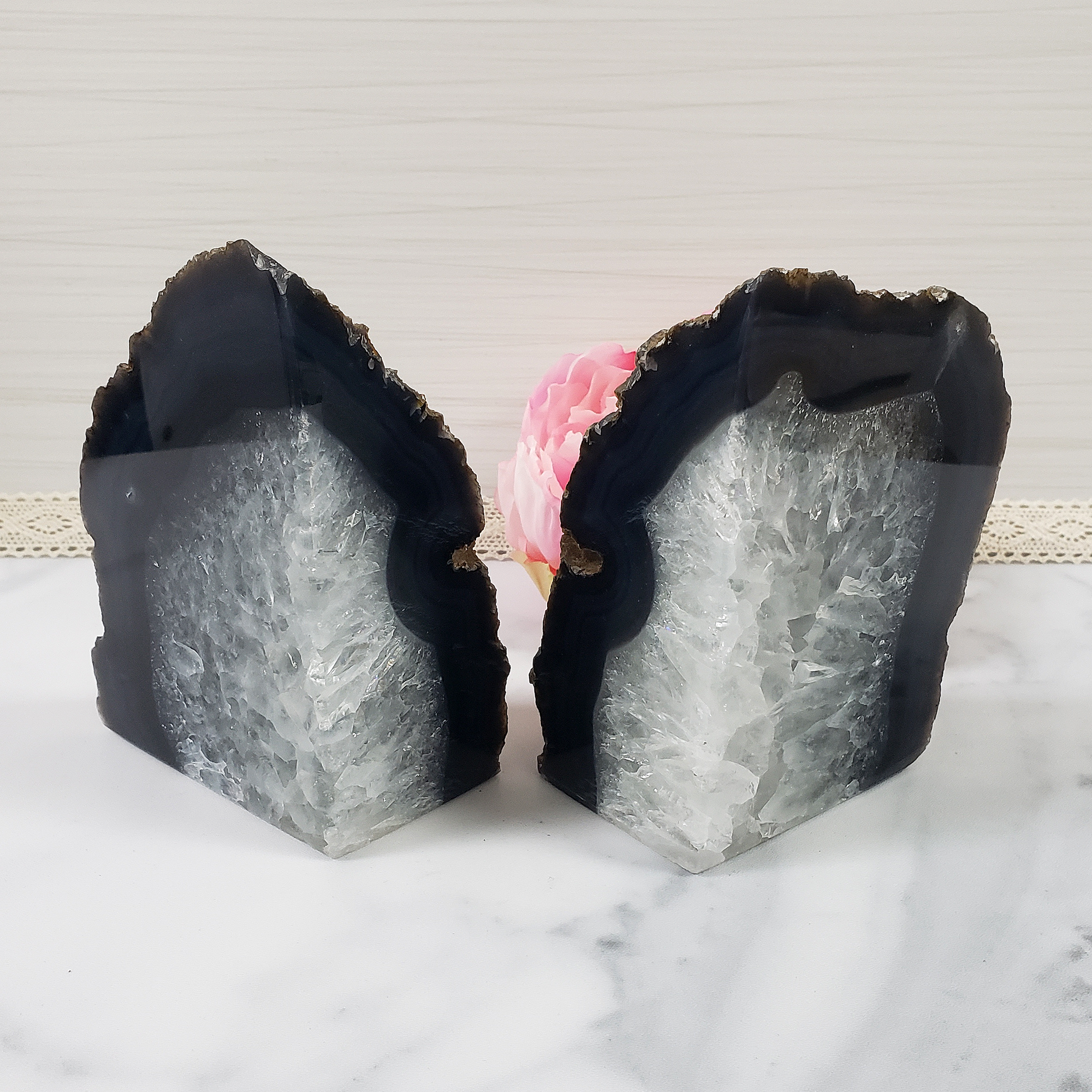 Unique Pair of Natural Agate Gemstone Crystal Bookends for Home Decor - Wanderer