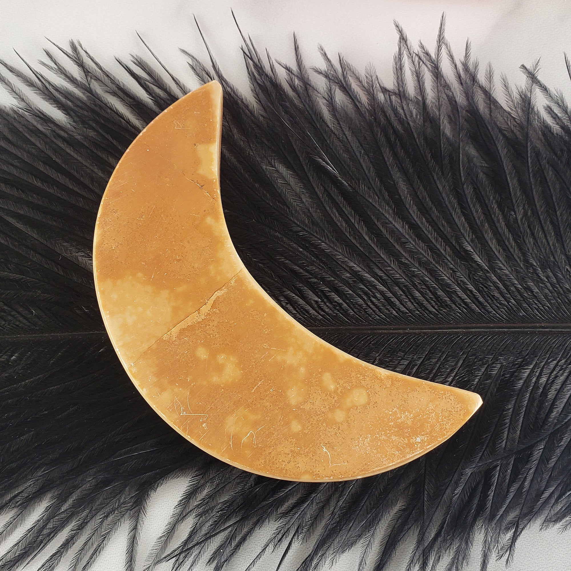 Unique Aragonite Crystal Crescent Moon Tile Natural Gemstone Carving | Waning