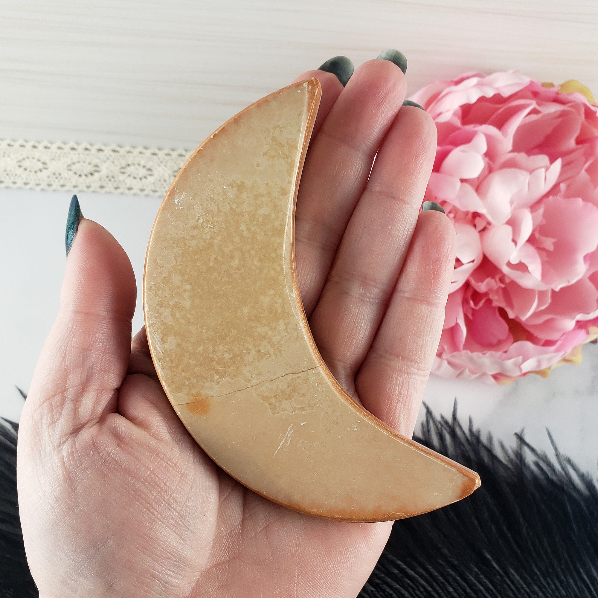 Unique Aragonite Crystal Crescent Moon Tile Natural Gemstone Carving | Waning - 4