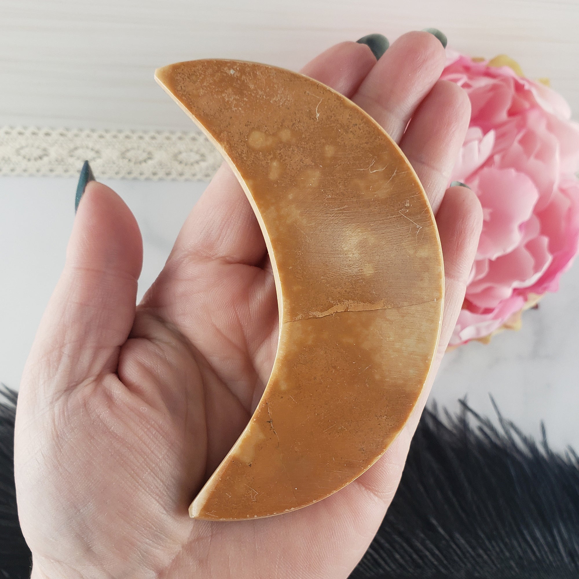 Unique Aragonite Crystal Crescent Moon Tile Natural Gemstone Carving | Waning - 1