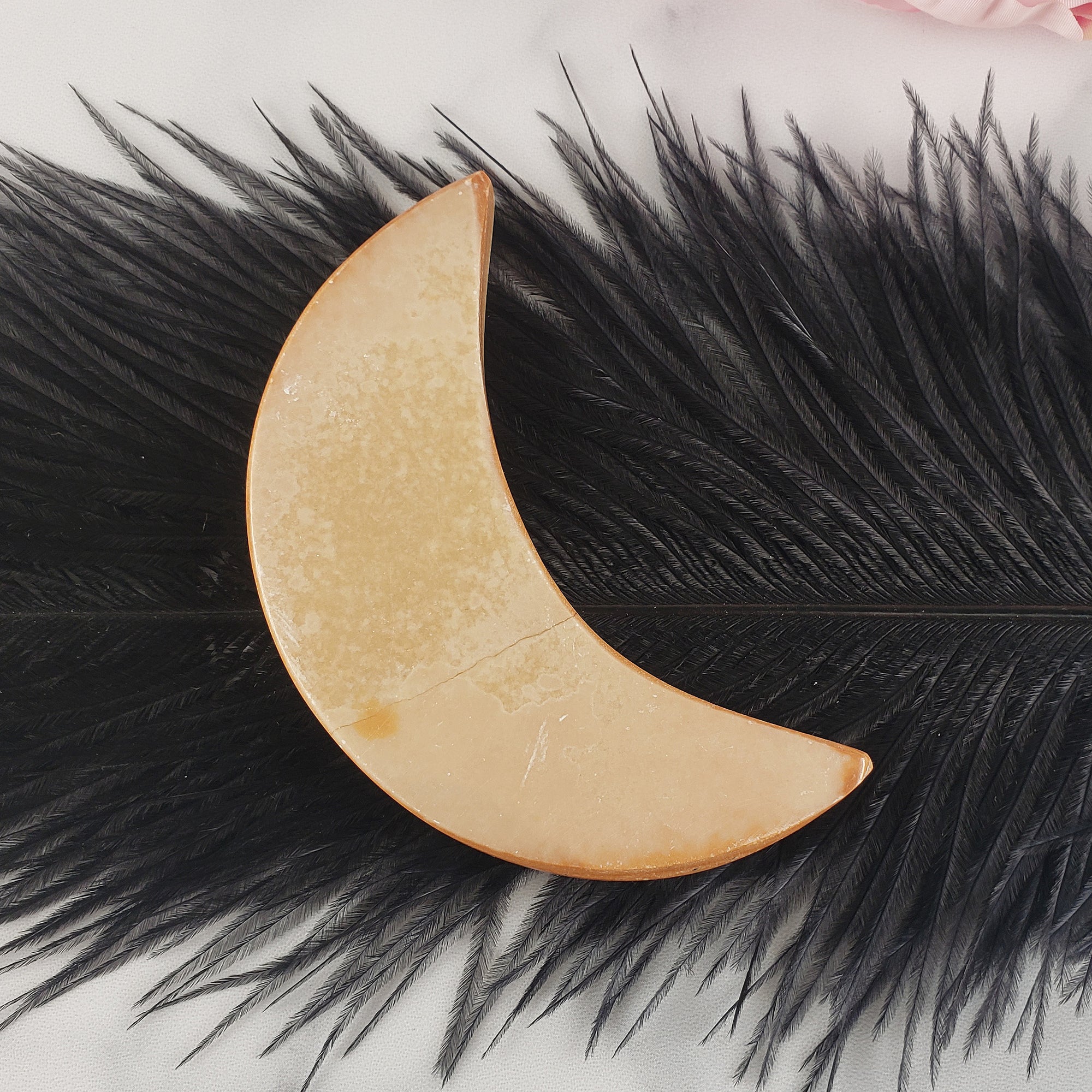 Unique Aragonite Crystal Crescent Moon Tile Natural Gemstone Carving | Waning - 2