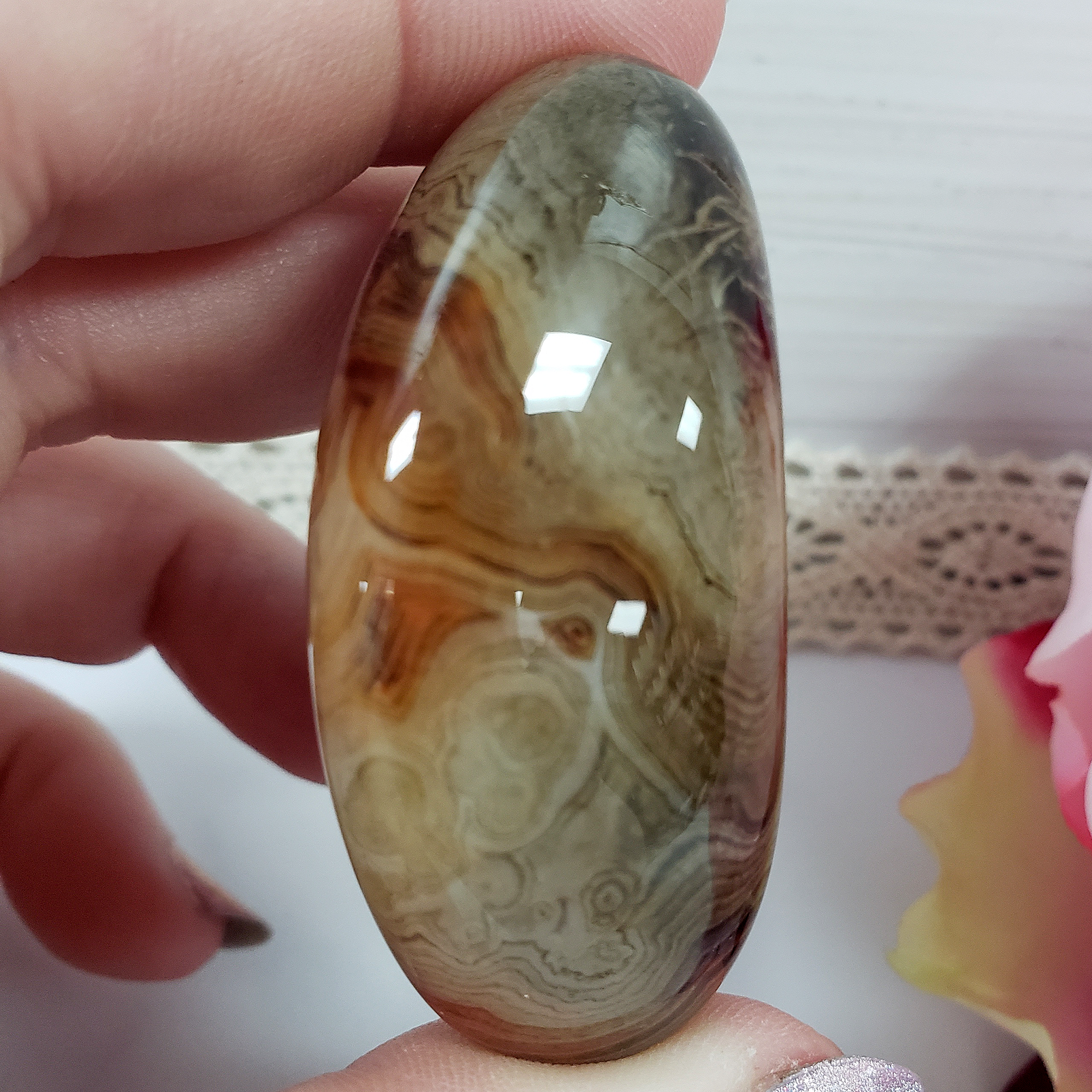 Unique Banded Agate Stone Natural Crystal Freeform Palm Stone | Warlock - 2