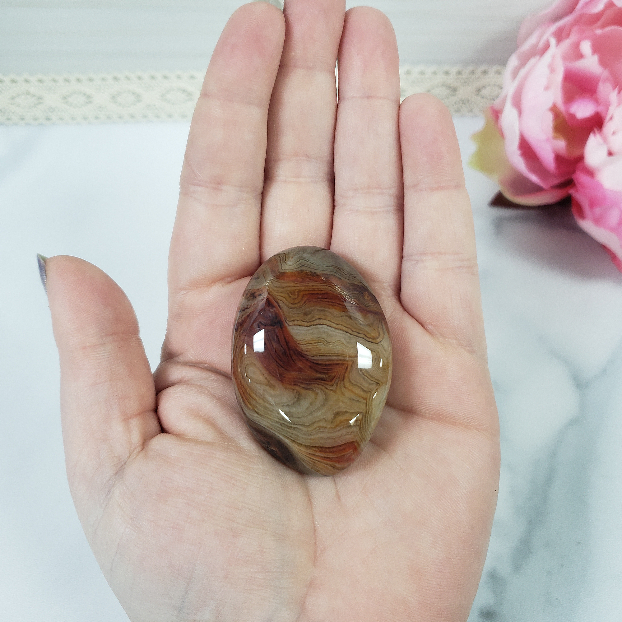 Unique Banded Agate Stone Natural Crystal Freeform Palm Stone | Warlock - 4