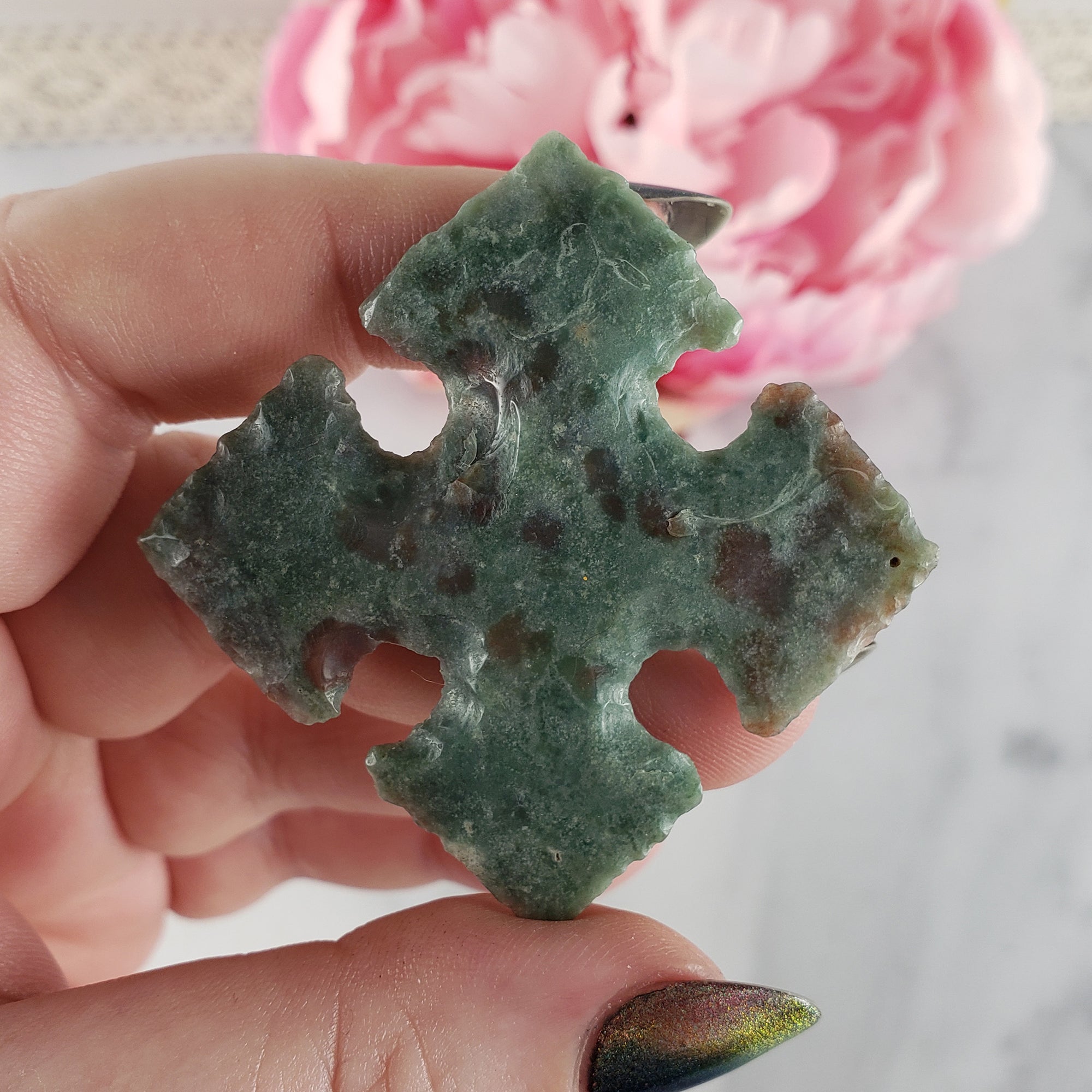 Unique Agate Crystal Carving Natural Gemstone Shape Compass Directions | Wafaring - 1