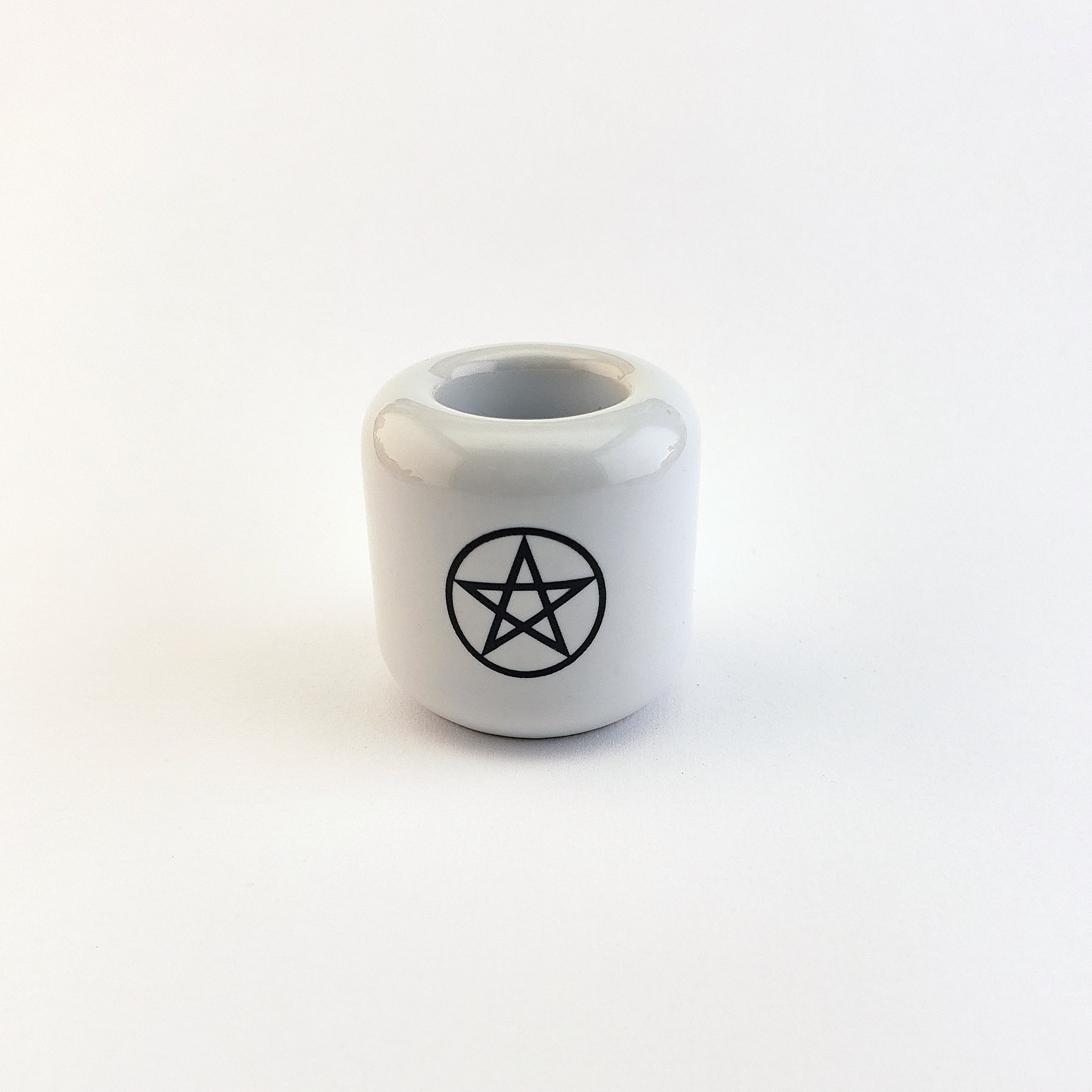 White Pentacle Ceramic Sphere Stand - Chime Candle Holder - Incense Holder