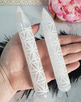 White Selenite Crystal Wand Natural Gemstone Charger | Sacred Geometry Flower of Life - 1