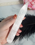 White Selenite Crystal Wand Natural Gemstone Charger | Sacred Geometry Flower of Life - 2