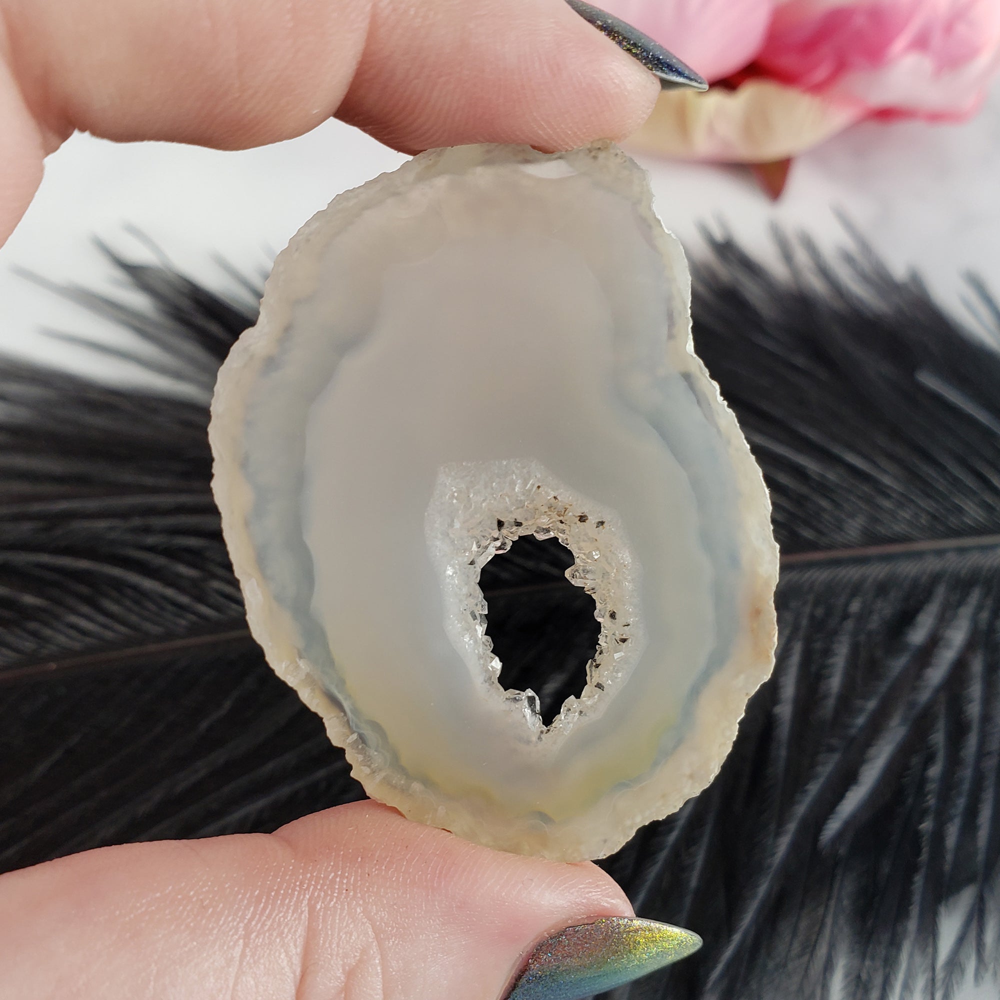 Unique Oco Agate Crystal Slice Natural Druzy Gemstone Window | Wraiths - 4