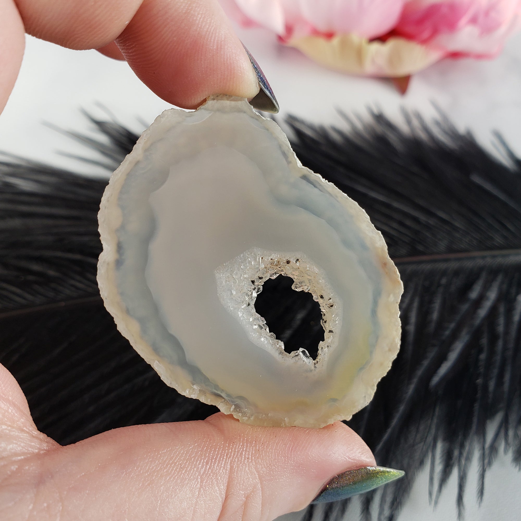 Unique Oco Agate Crystal Slice Natural Druzy Gemstone Window | Wraiths