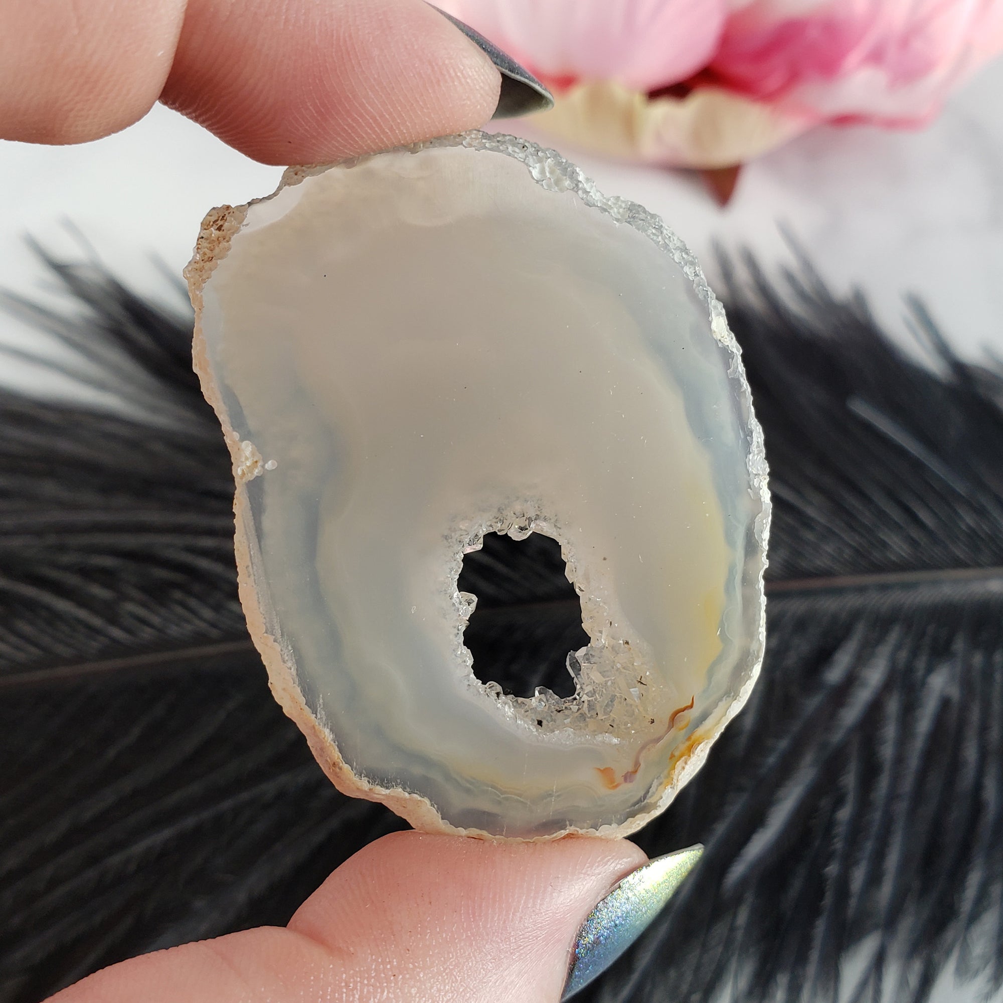 Unique Oco Agate Crystal Slice Natural Druzy Gemstone Window | Wraiths - 1