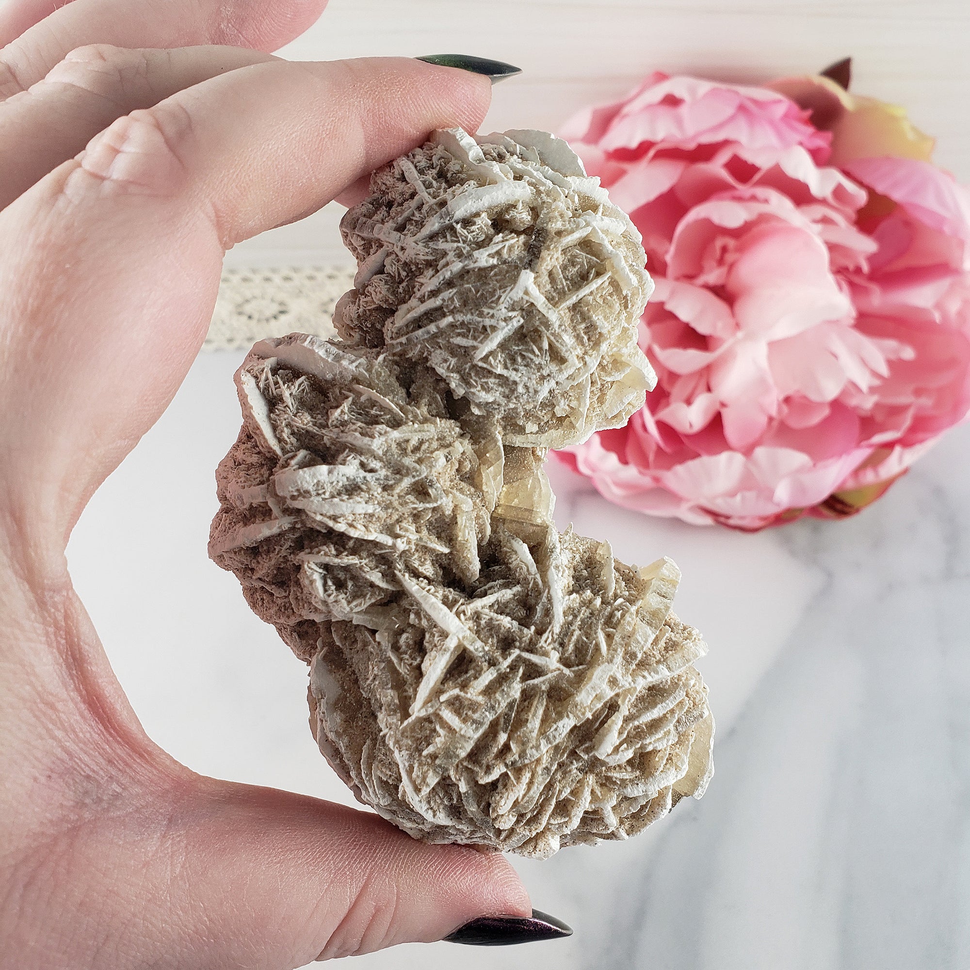 Unique Desert Rose Selenite Crystal Cluster Heat Treated Rough Mineral Formation | Wreath
