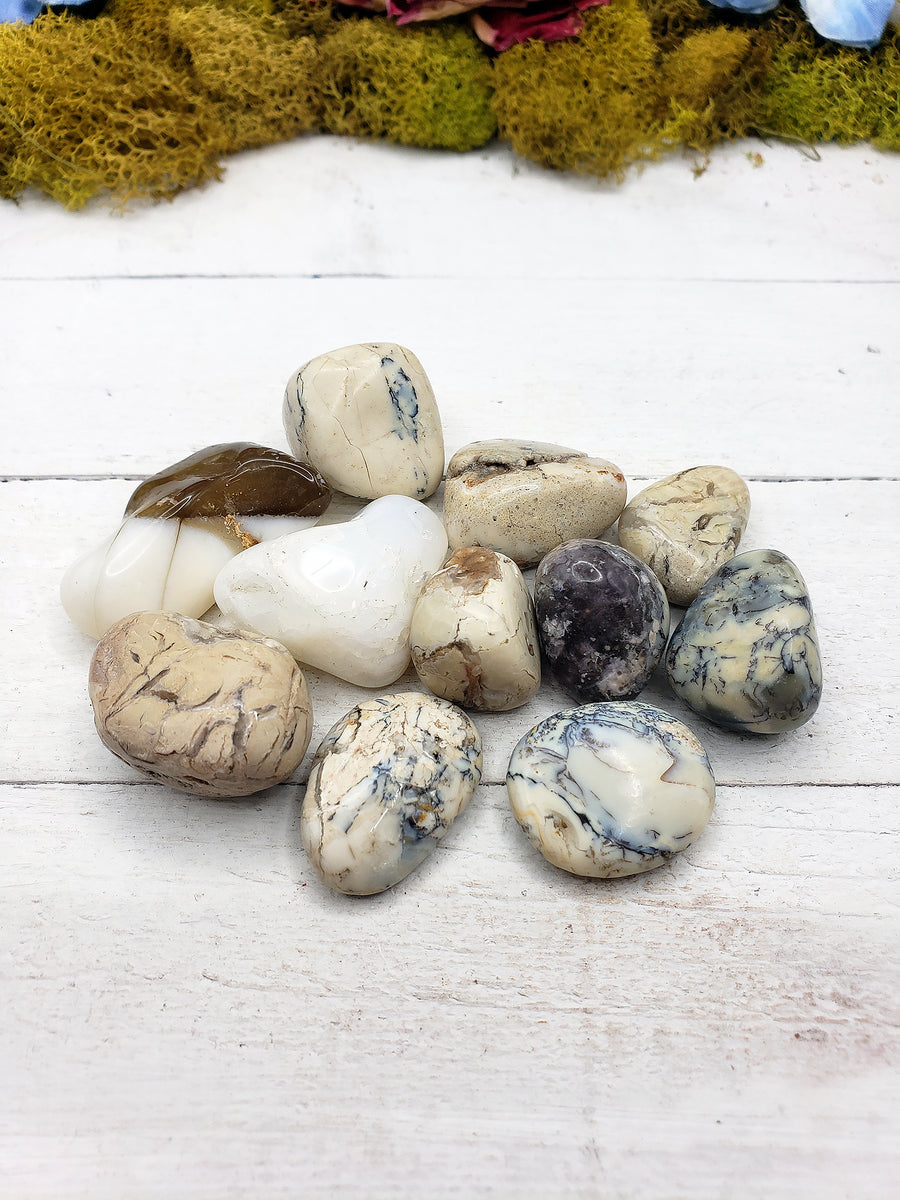 white opal stones on display