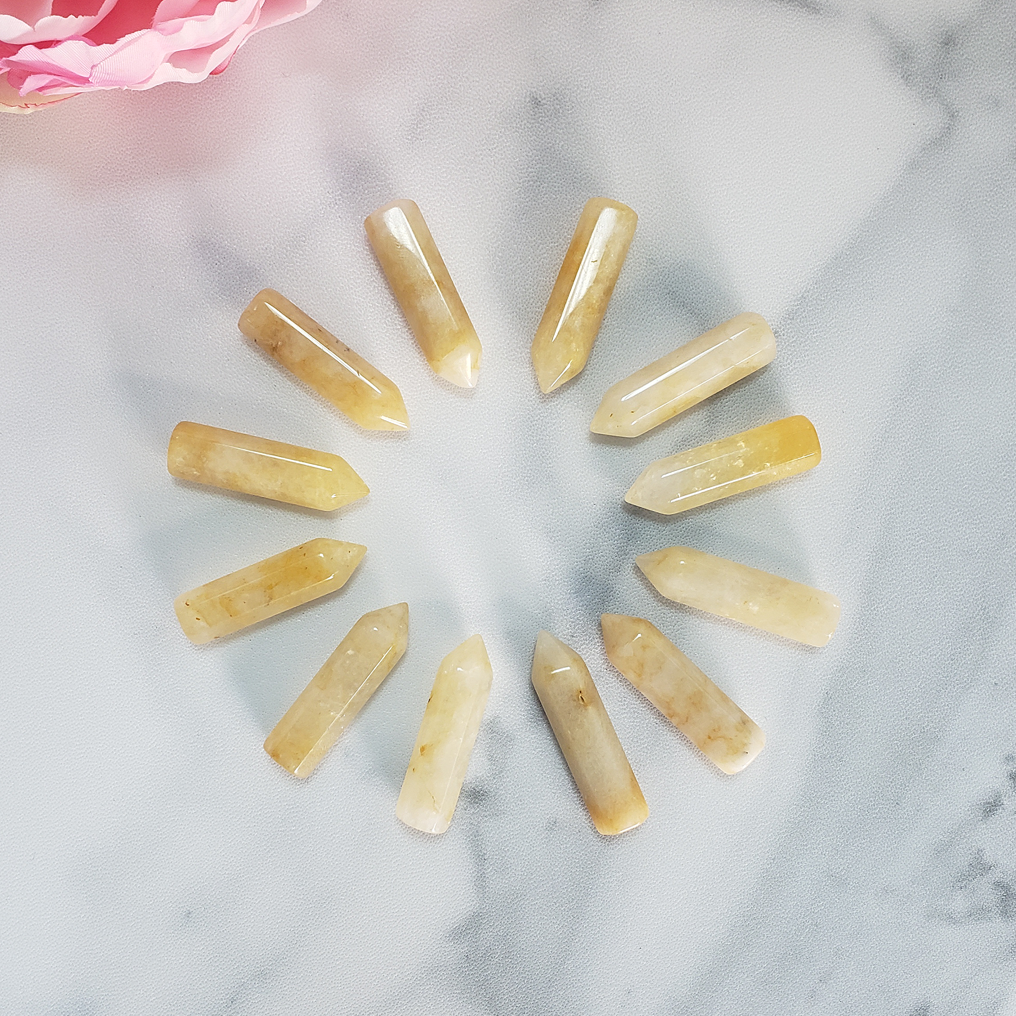 Yellow Aventurine Crystal Natural Gemstone Tower Point | MINI - Circle of Natural Crystal Tower Points