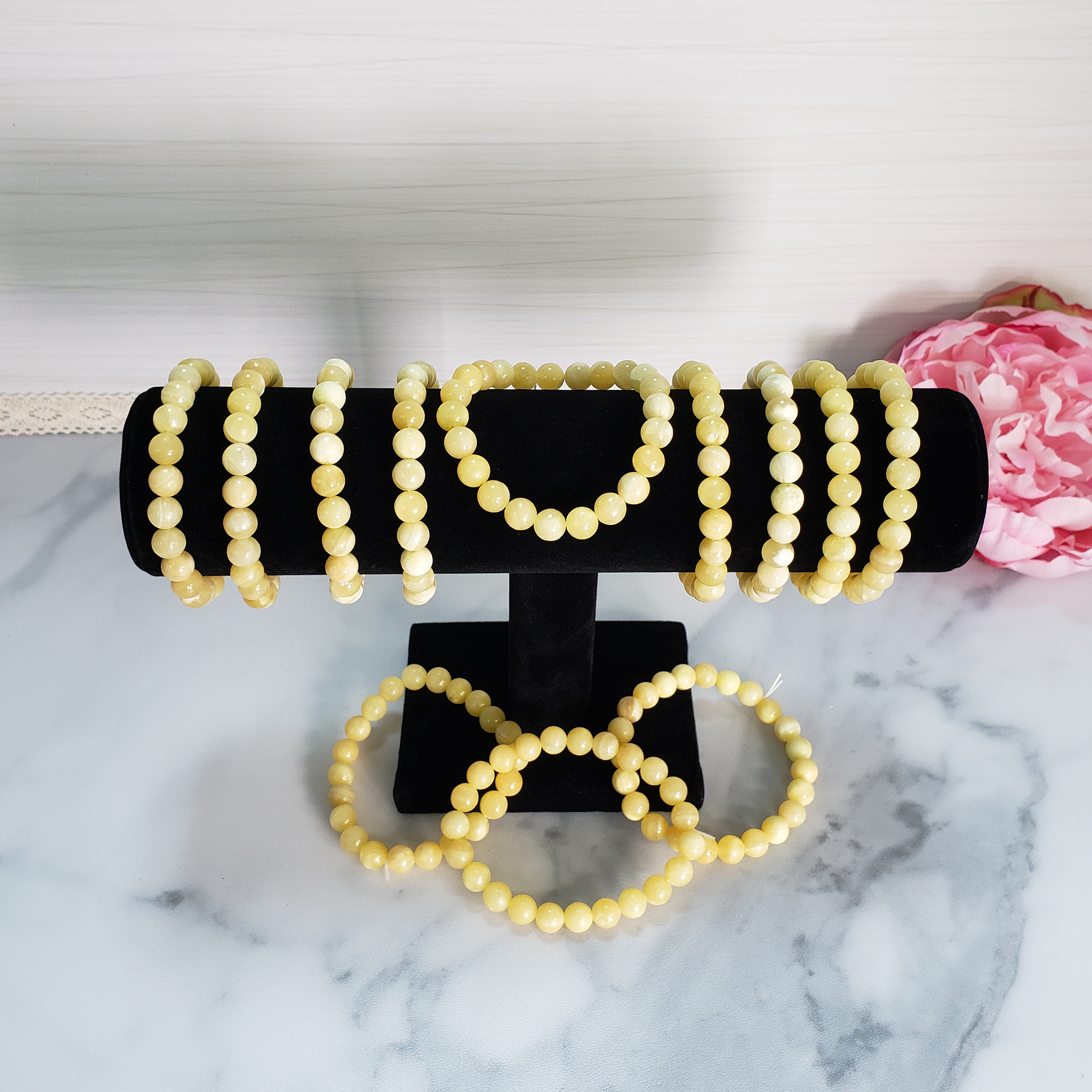Yellow Calcite Gemstone 8mm Bead Bracelet - Bracelets on Stand