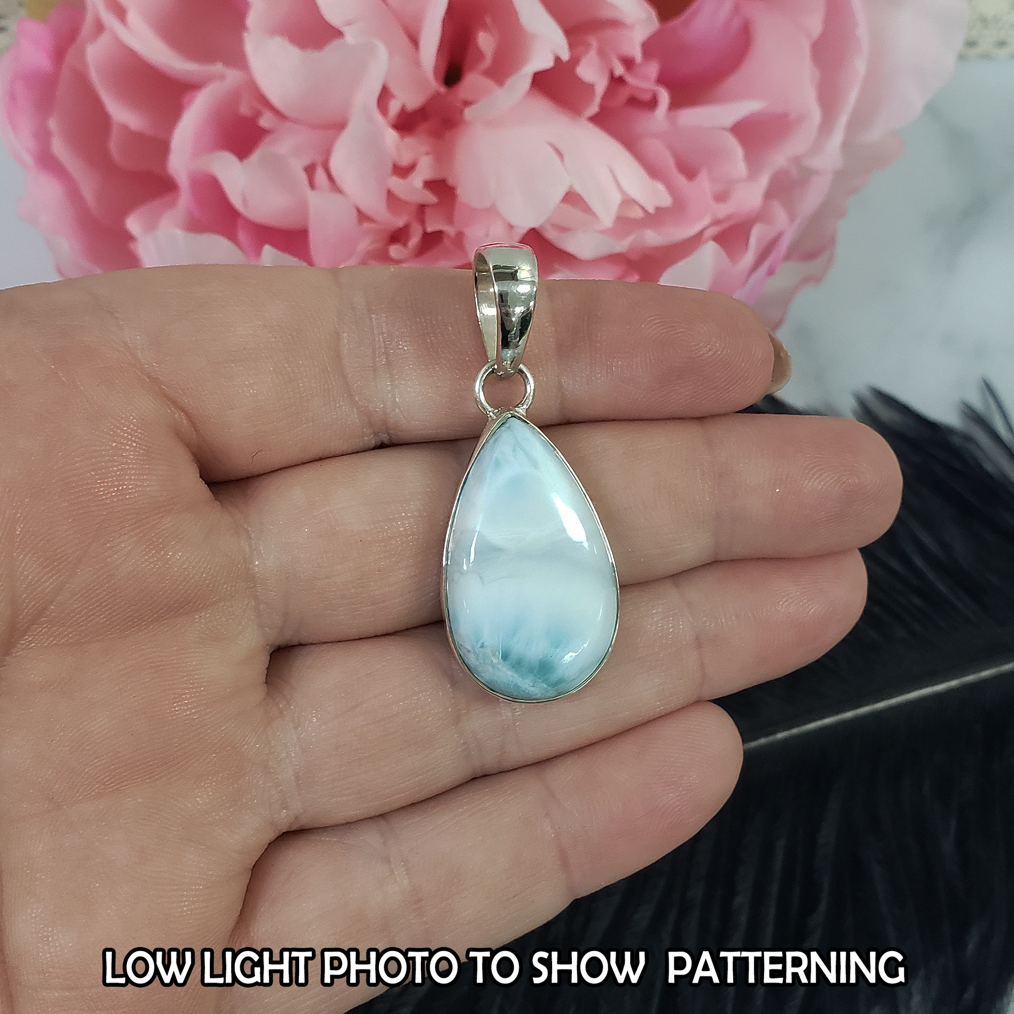 Unique Larimar Stone Natural Crystal 925 Sterling Silver Pendant | Advisor - 3