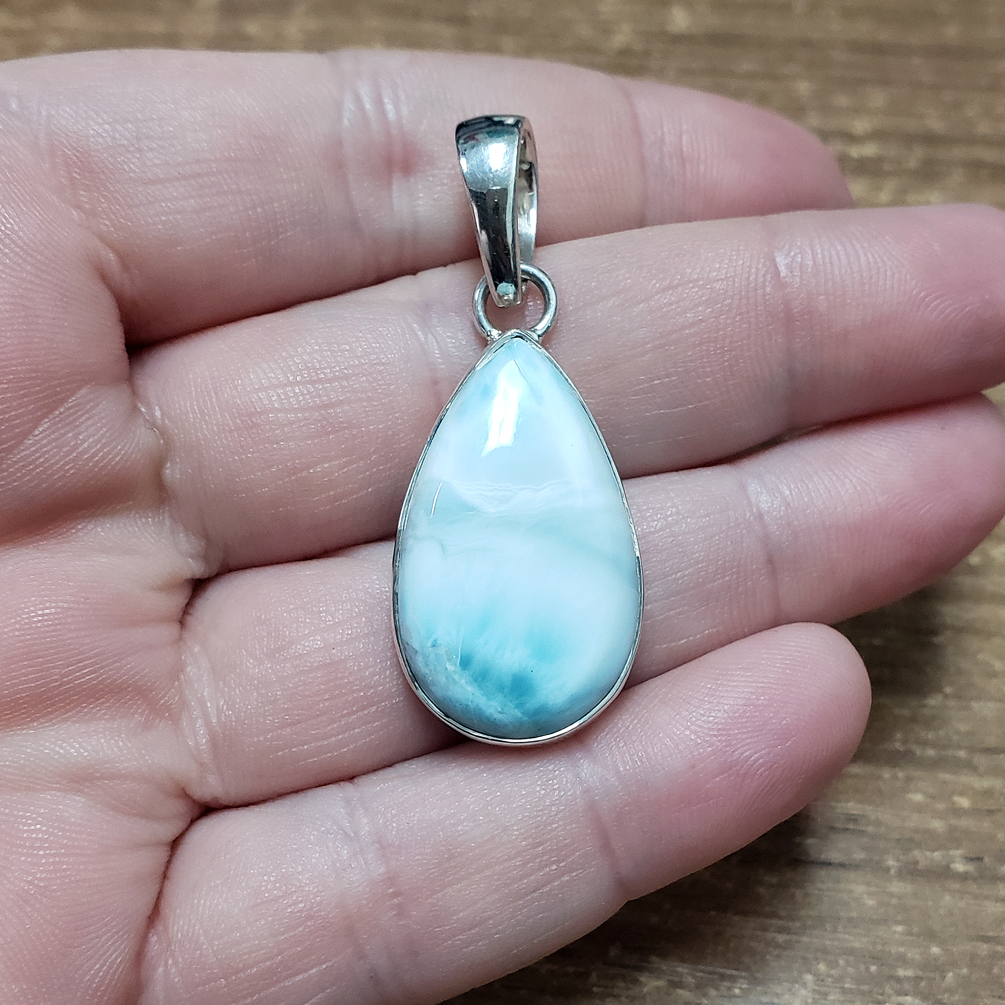 Unique Larimar Stone Natural Crystal 925 Sterling Silver Pendant | Advisor - 1