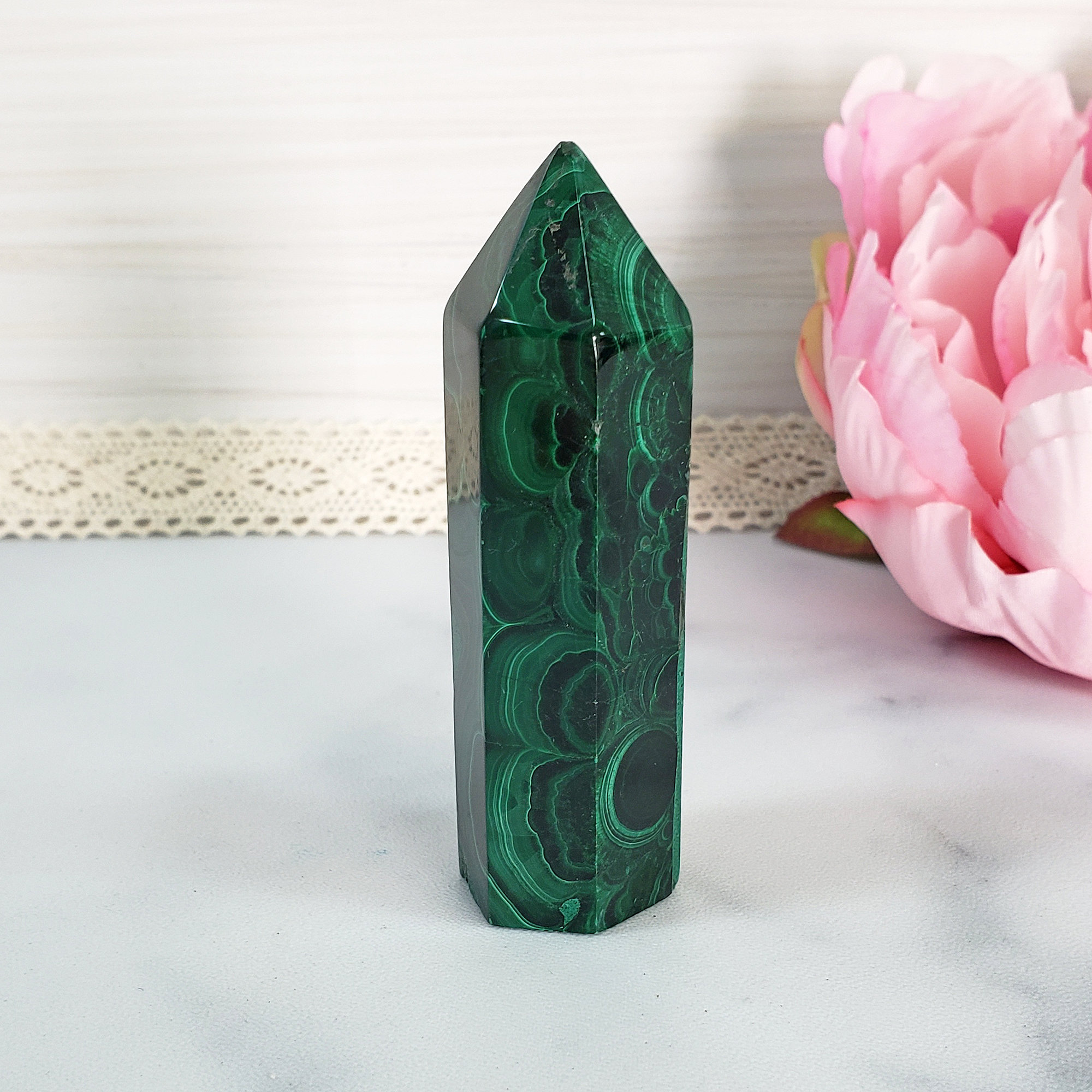 Unique Malachite Stone Natural Crystal Tower Point | Ahau - 6