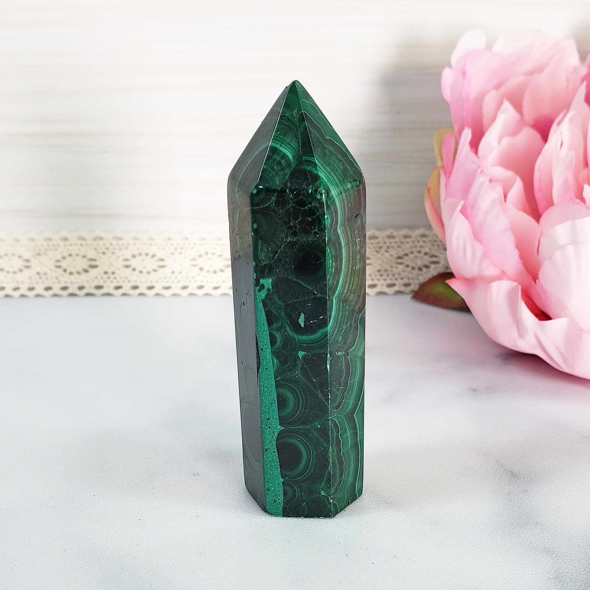 Unique Malachite Stone Natural Crystal Tower Point | Ahau - 7