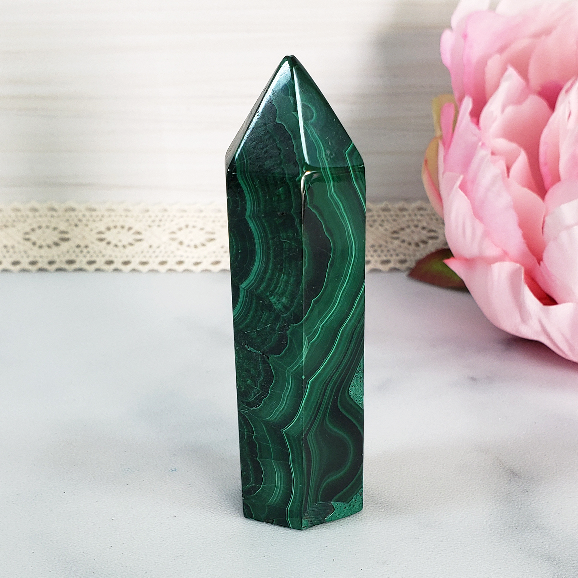 Unique Malachite Stone Natural Crystal Tower Point | Ahau