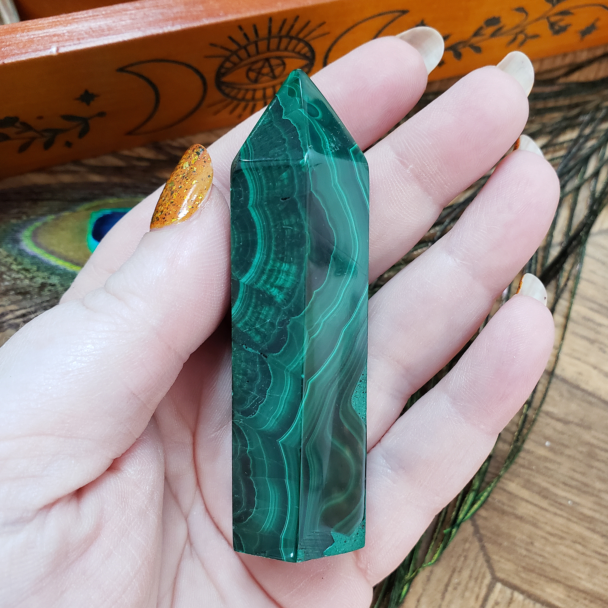 Unique Malachite Stone Natural Crystal Tower Point | Ahau - 1