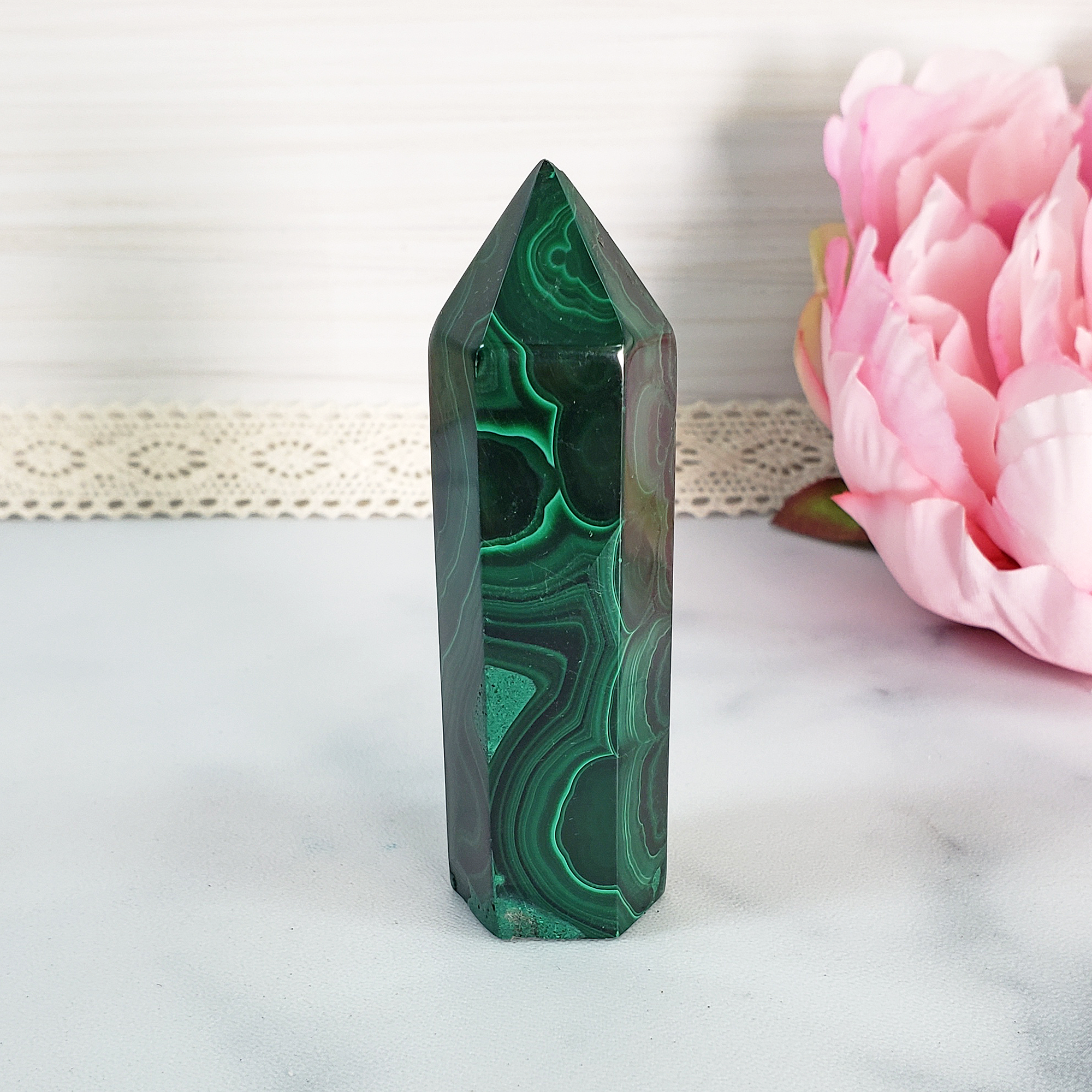 Unique Malachite Stone Natural Crystal Tower Point | Ahau - 5