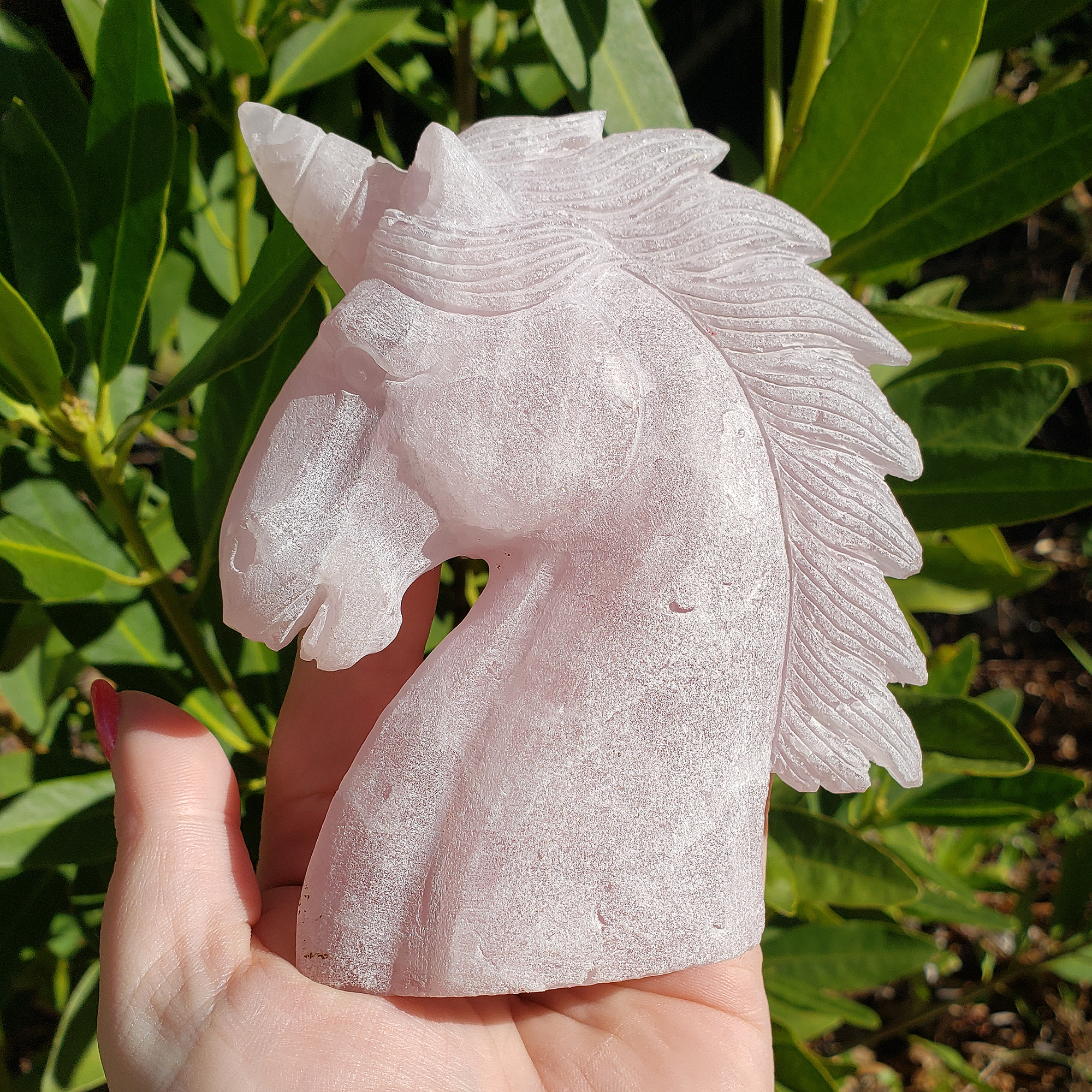 Unique Rose Quartz Crystal Unicorn Natural Gemstone Carving | Amalthea