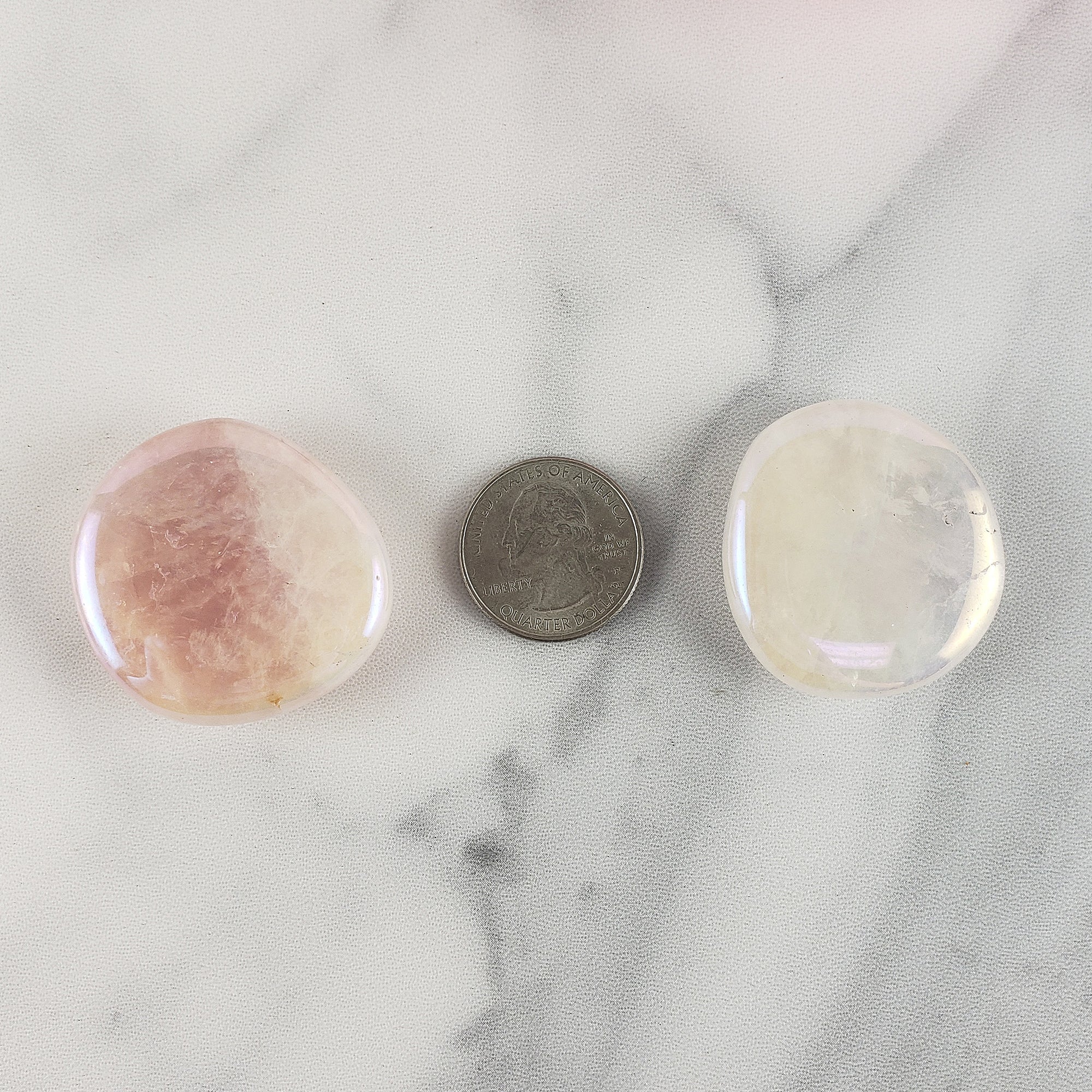 Angel Aura Rose Quartz Crystal Titanium Aura Coated Palm Stone for Meditation - Heart Chakra Stone - 4