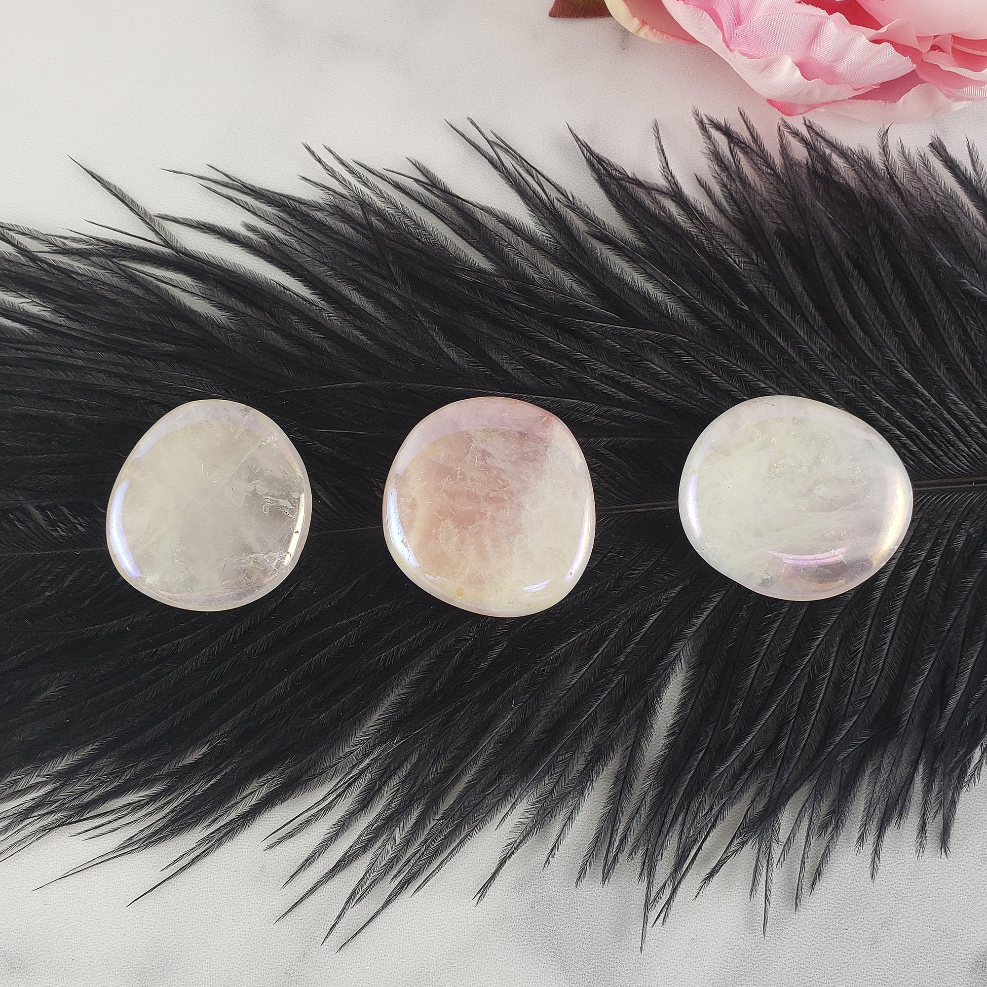 Angel Aura Rose Quartz Crystal Titanium Aura Coated Palm Stone for Meditation - Heart Chakra Stone - 5