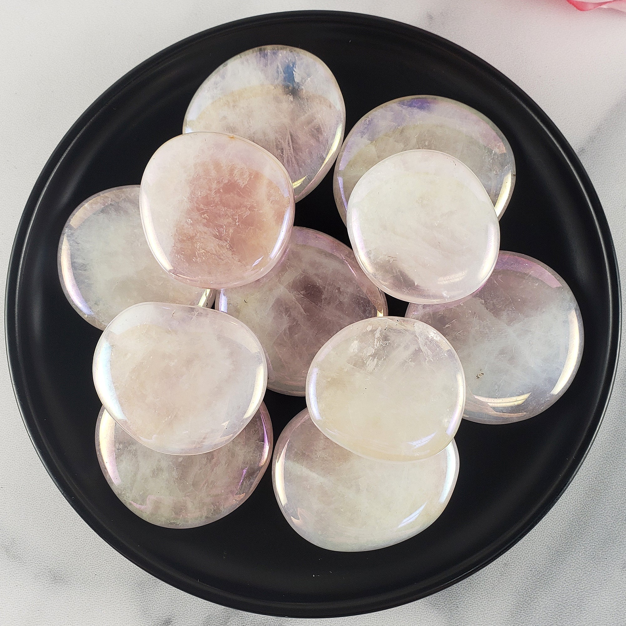 Angel Aura Rose Quartz Crystal Titanium Aura Coated Palm Stone for Meditation - Heart Chakra Stone - 3