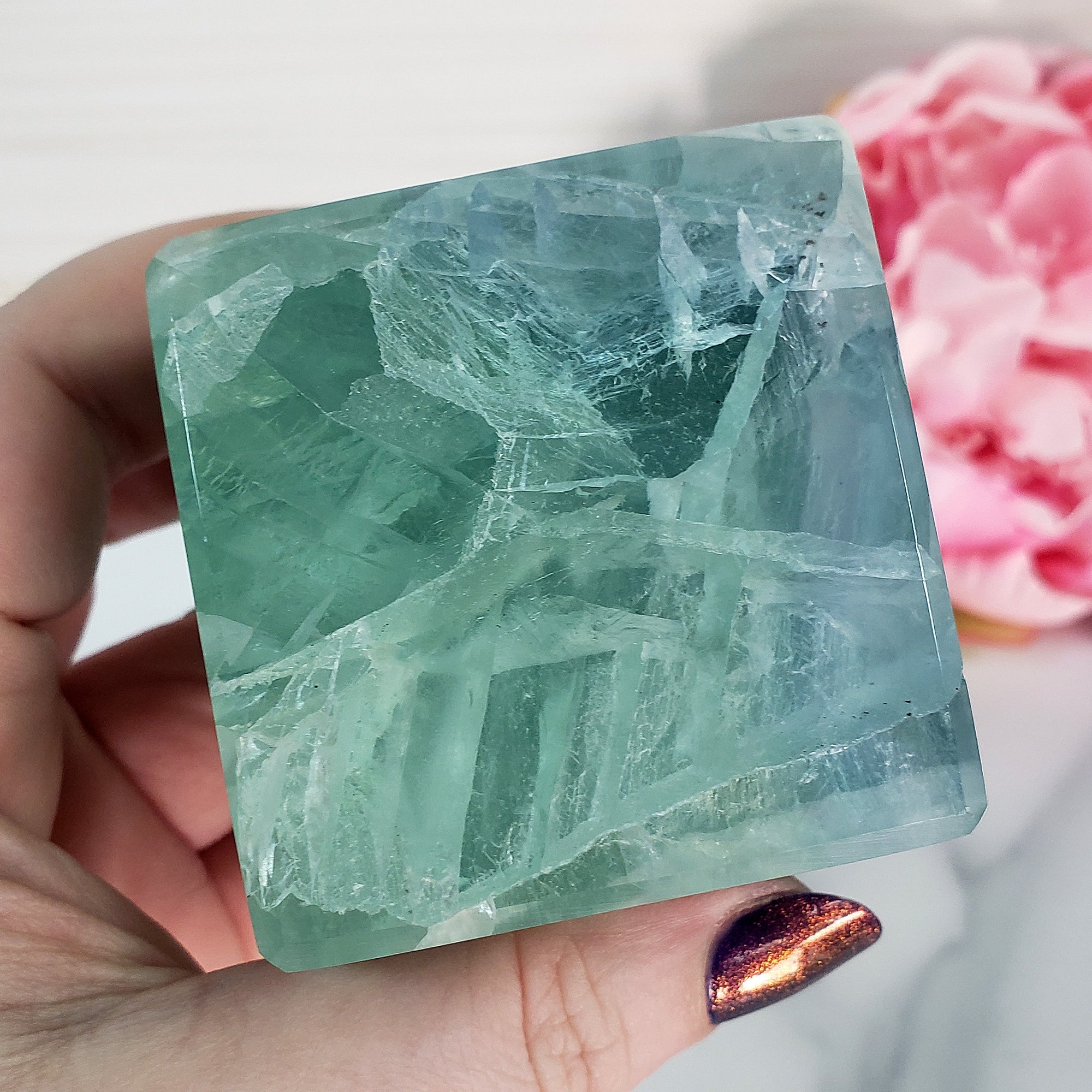 Unique Blue-Green Fluorite Crystal Cube Natural Gemstone | Anima - 2