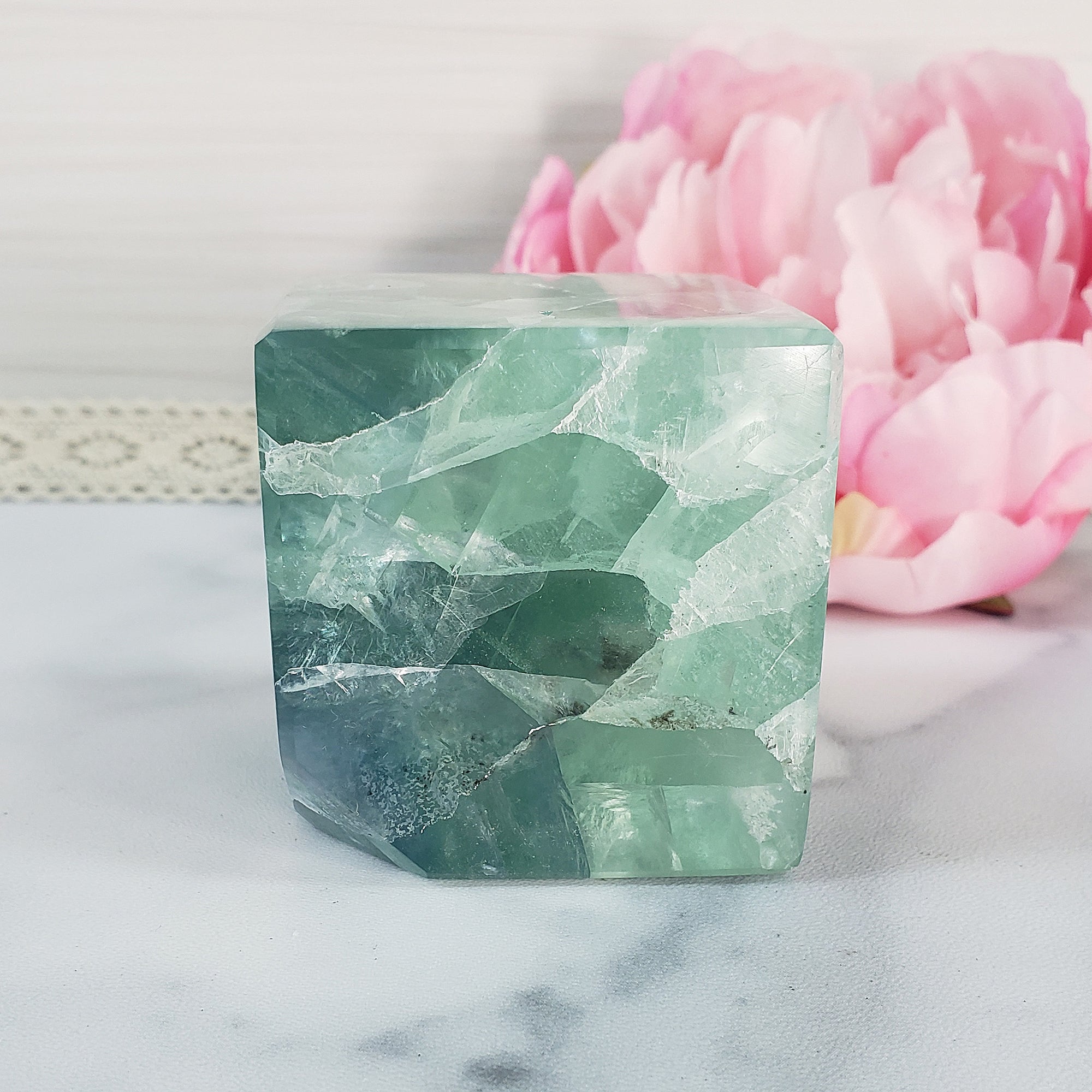 Unique Blue-Green Fluorite Crystal Cube Natural Gemstone | Animus