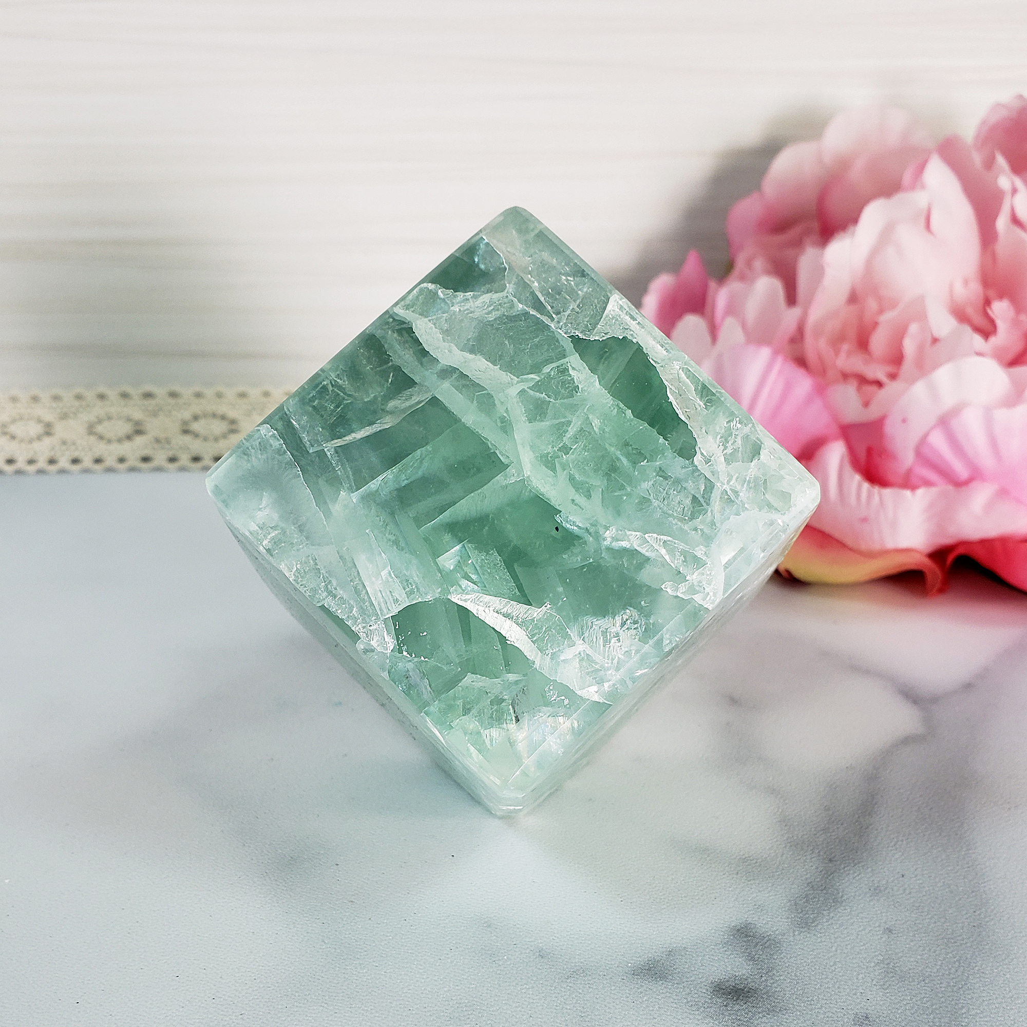 Unique Green Fluorite Crystal Cube Natural Gemstone - Aqua