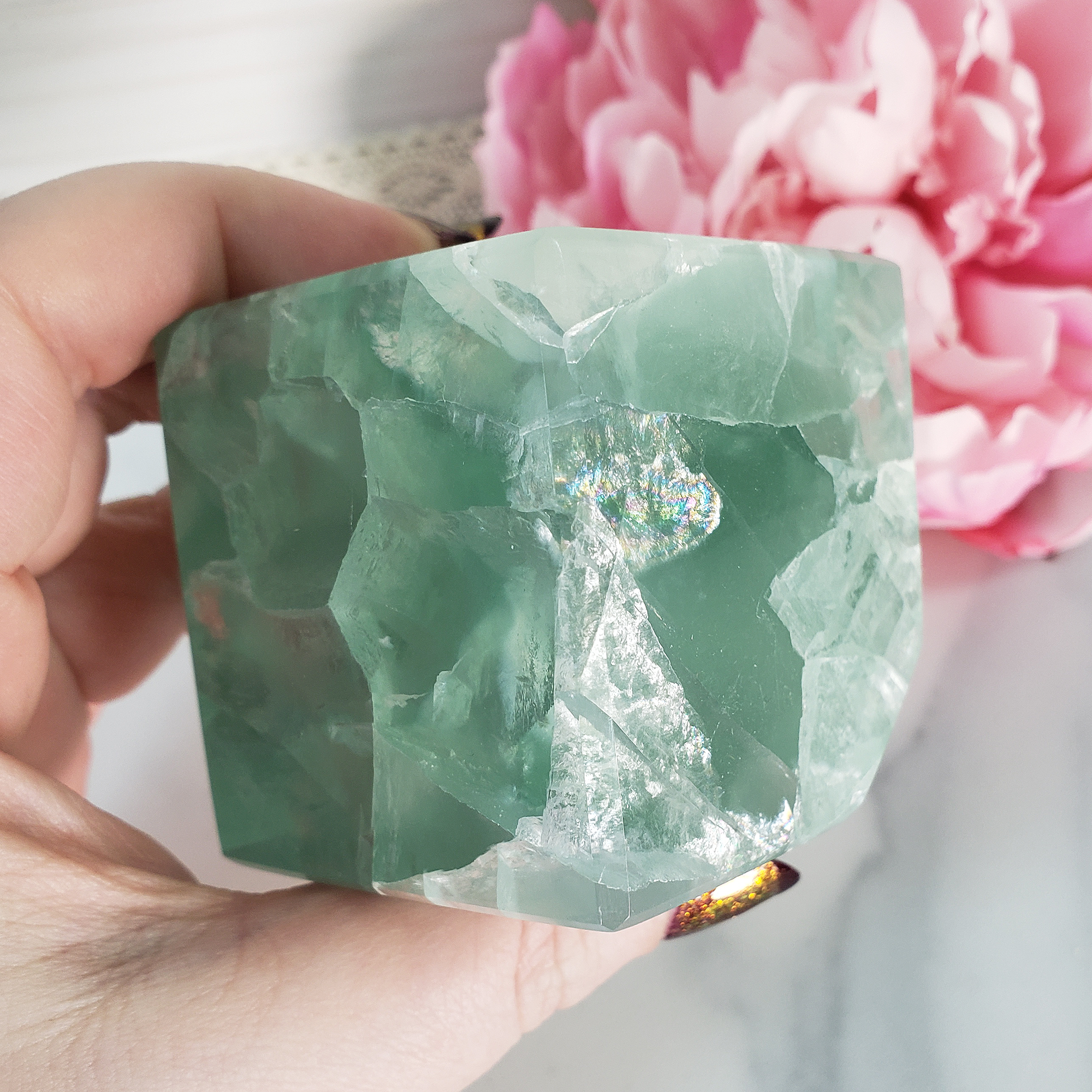 Unique Green Fluorite Crystal Cube Natural Gemstone - Aqua - 1